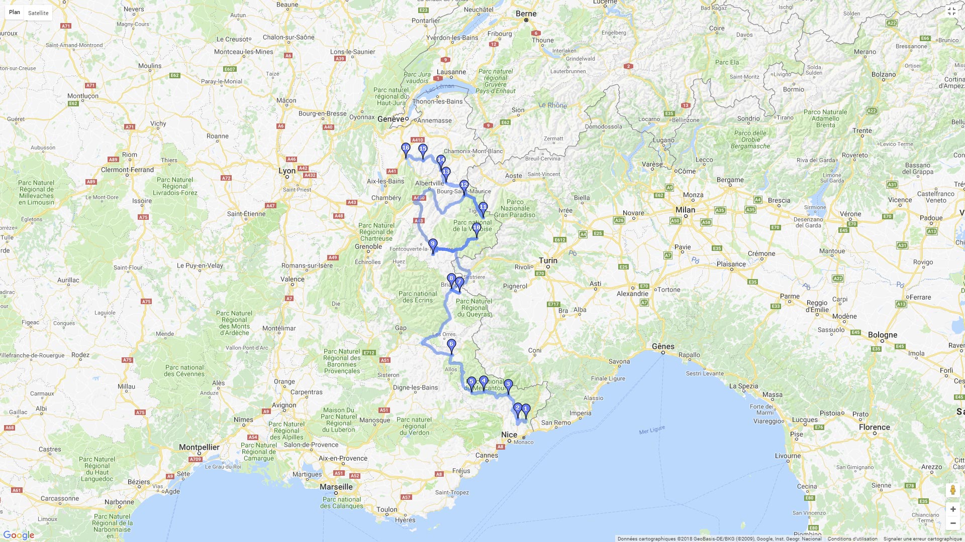 Pour zoomer sur la carte et avoir plus de détails, connectez-vous ! Carte roadbook Route des Grandes Alpes