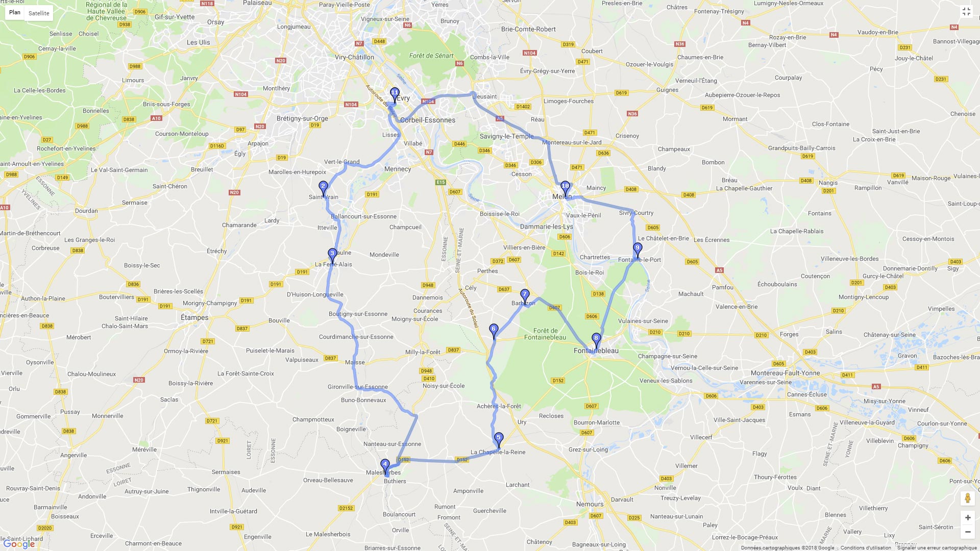 Pour zoomer sur la carte et avoir plus de détails, connectez-vous ! Carte roadbook Le tour du Gatinais