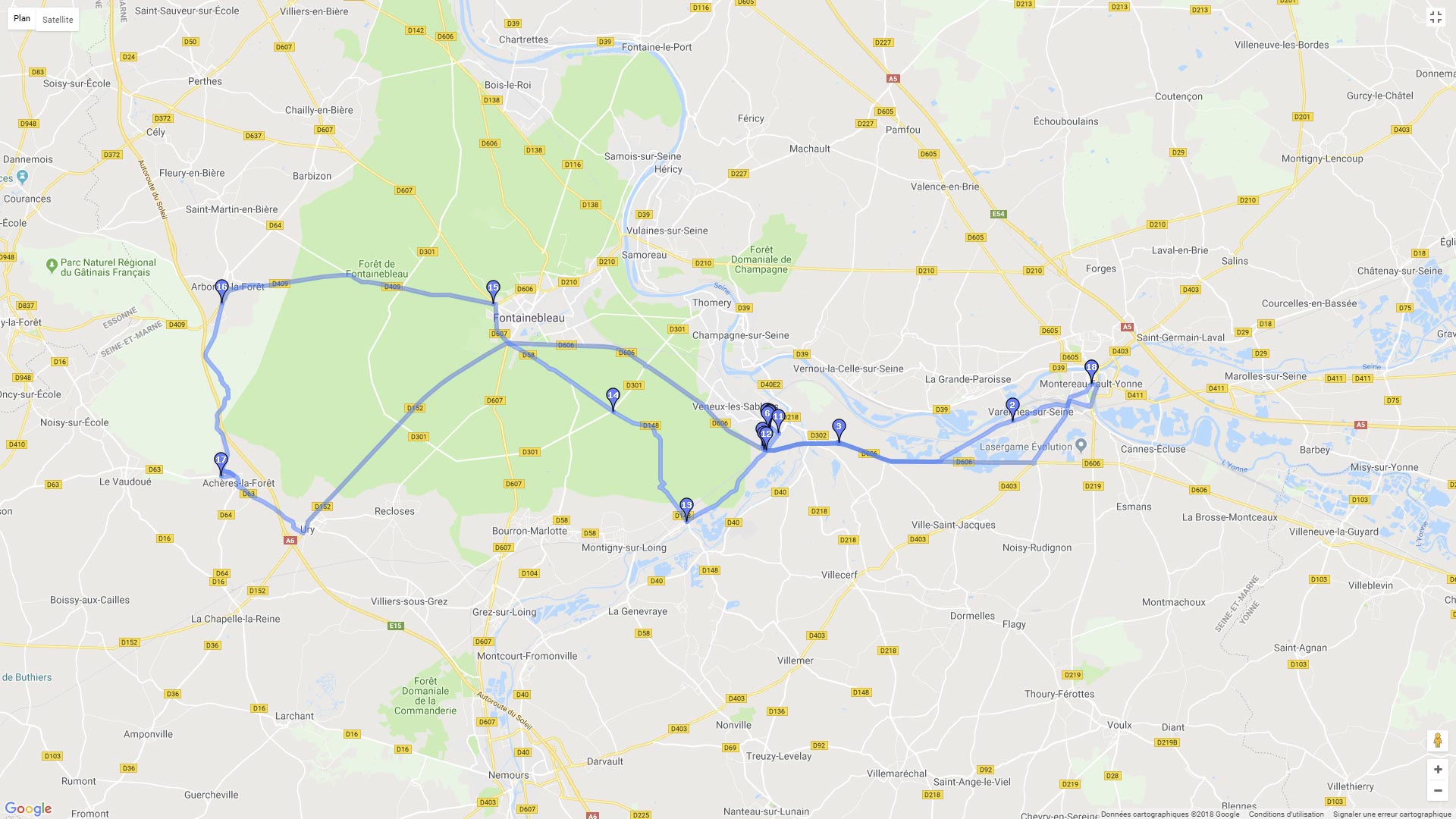 Pour zoomer sur la carte et avoir plus de détails, connectez-vous ! Carte roadbook Forêt de Fontainebleau
