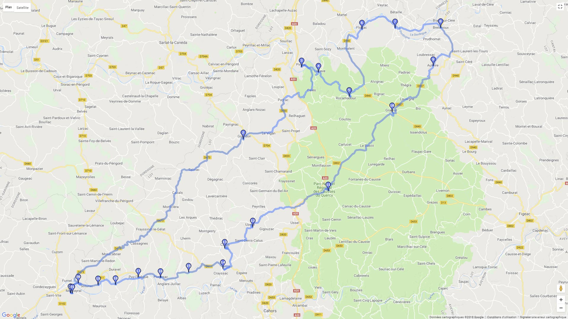 Pour zoomer sur la carte et avoir plus de détails, connectez-vous ! Carte roadbook Parc naturel régional des Causses du Quercy