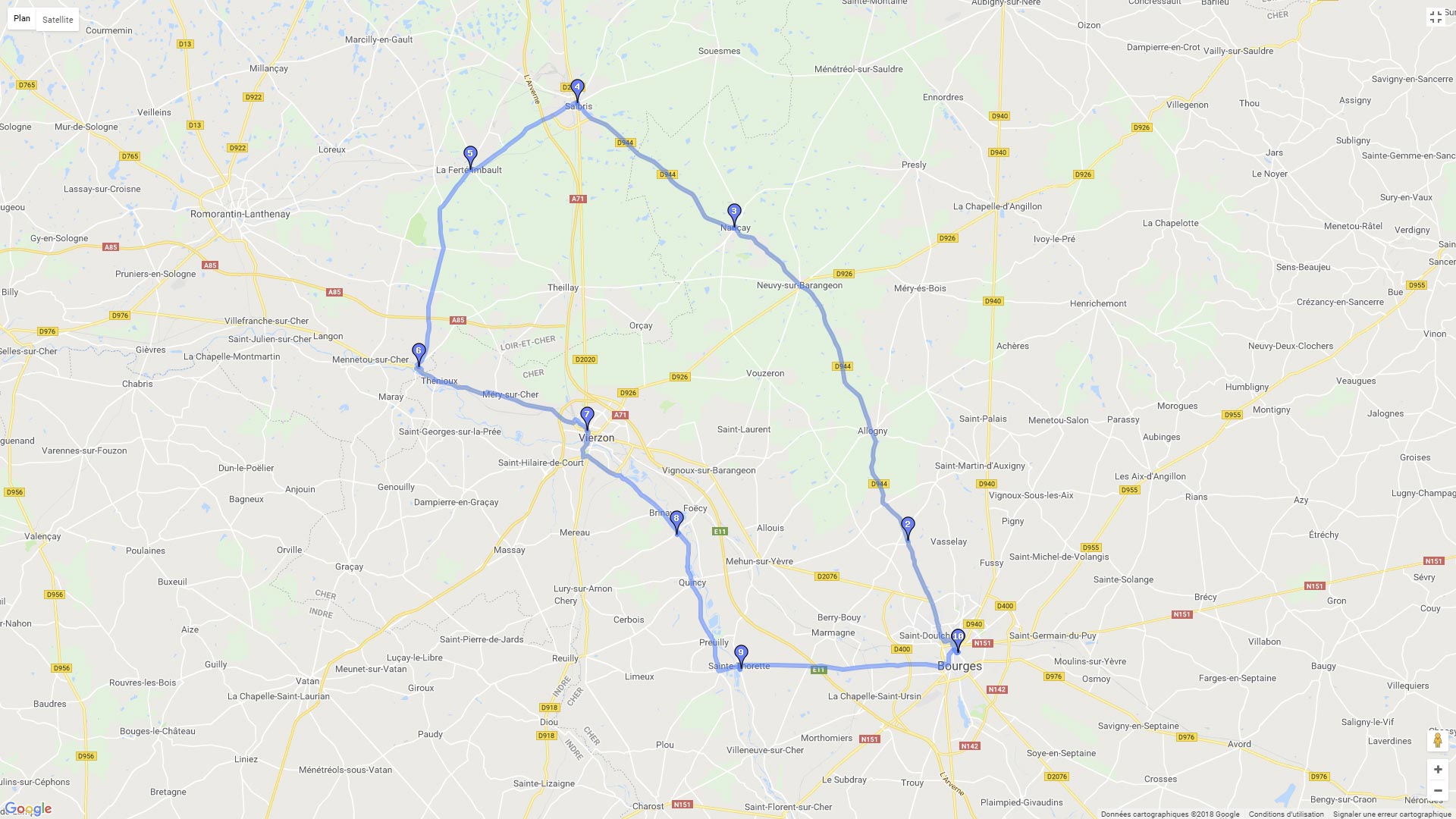 Pour zoomer sur la carte et avoir plus de détails, connectez-vous ! Carte roadbook Au nord de Bourges