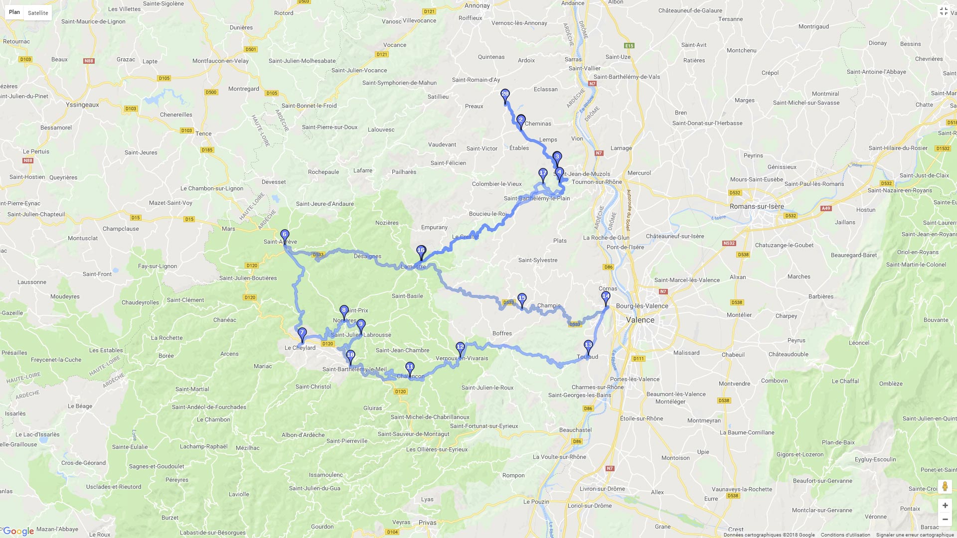 Pour zoomer sur la carte et avoir plus de détails, connectez-vous ! Carte roadbook Tournon sur Rhone