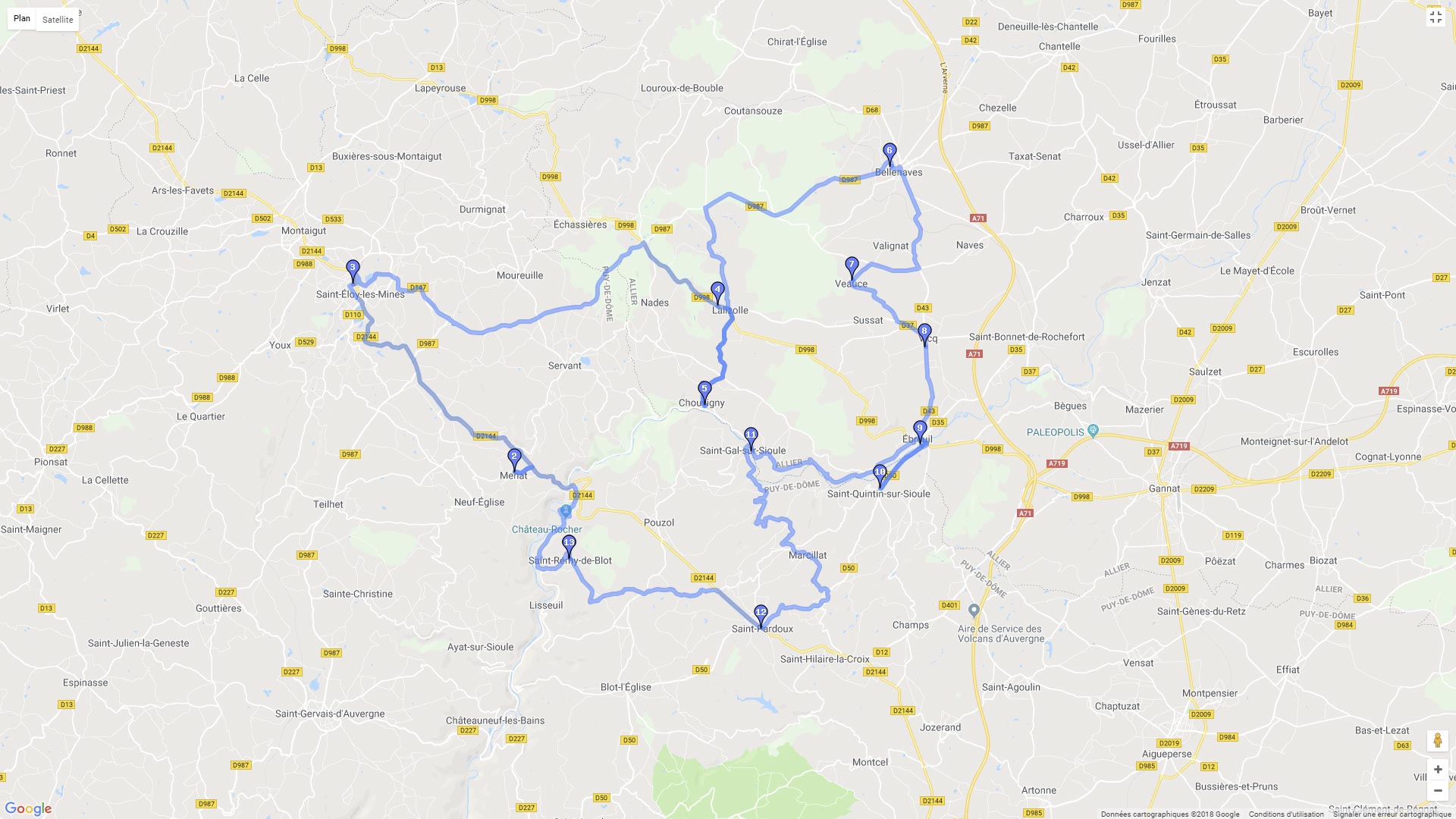 Pour zoomer sur la carte et avoir plus de détails, connectez-vous ! Carte roadbook La route des châteaux