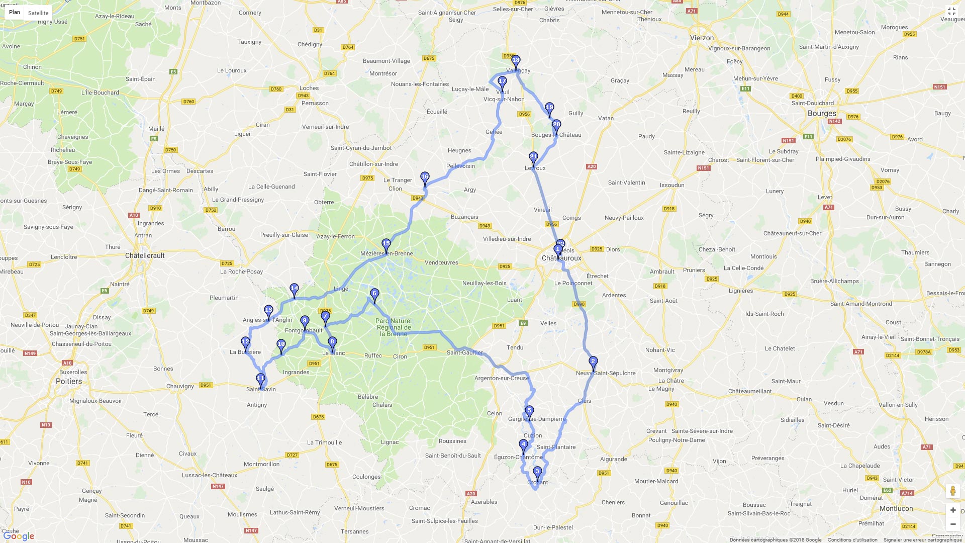 Pour zoomer sur la carte et avoir plus de détails, connectez-vous ! Carte roadbook L'Indre en Berry