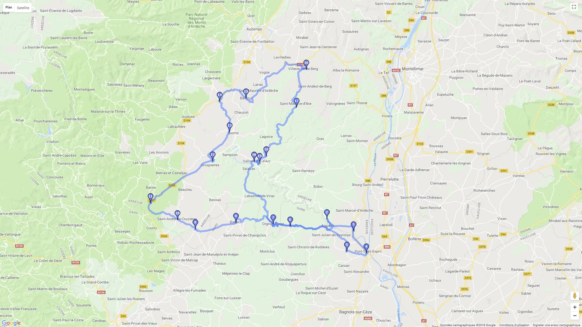 Pour zoomer sur la carte et avoir plus de détails, connectez-vous ! Carte roadbook Sud Ardèche