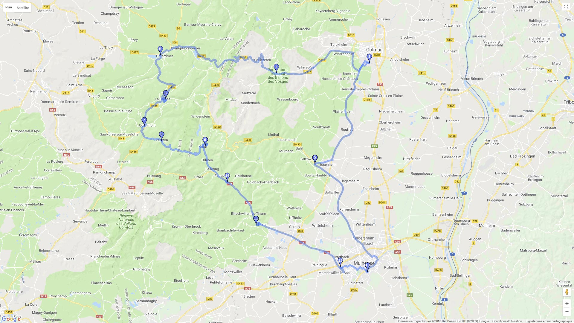 Pour zoomer sur la carte et avoir plus de détails, connectez-vous ! Carte roadbook Col des Vosges
