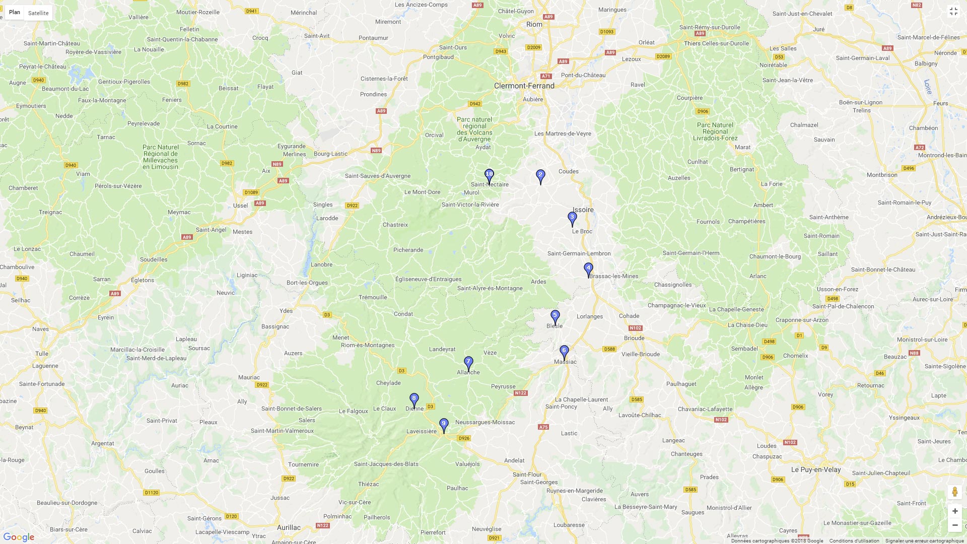 Pour zoomer sur la carte et avoir plus de détails, connectez-vous ! Carte roadbook Volcans d'Auvergne