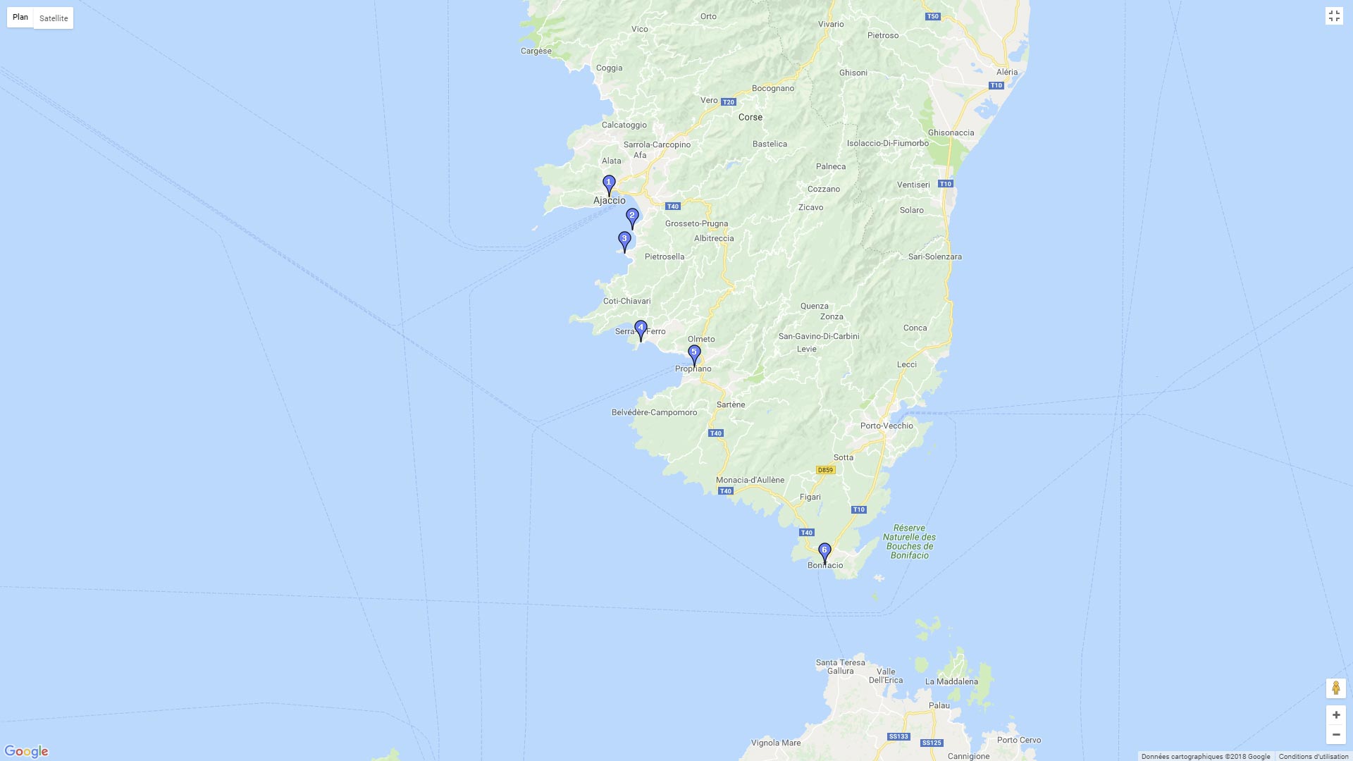 Pour zoomer sur la carte et avoir plus de détails, connectez-vous ! Carte roadbook Ajaccio-Bonifacio