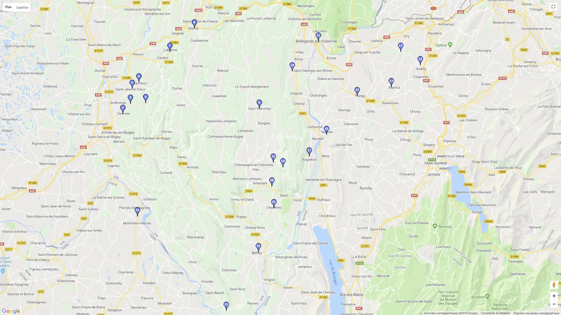 Pour zoomer sur la carte et avoir plus de détails, connectez-vous ! Carte roadbook Cerdon Amberieu - Belley