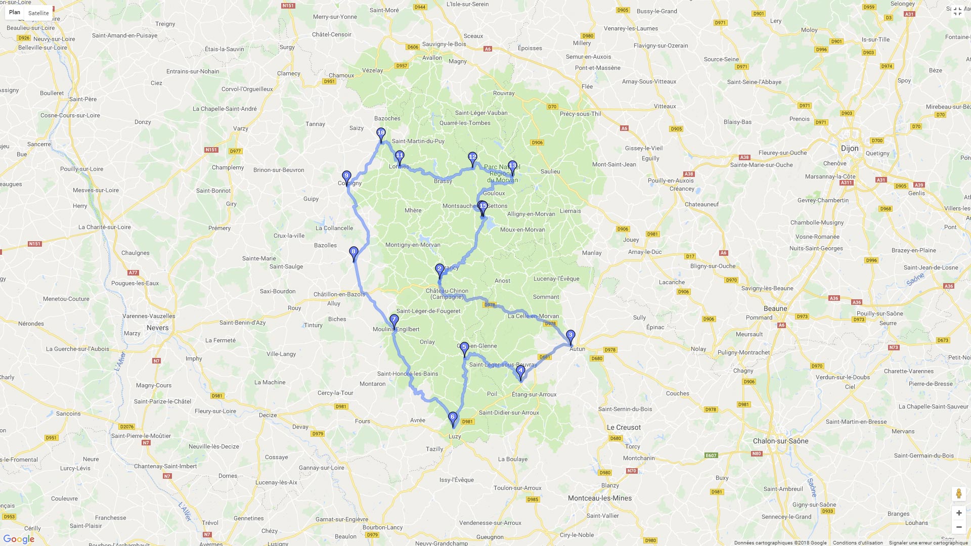 Pour zoomer sur la carte et avoir plus de détails, connectez-vous ! Carte roadbook Lac des Settons