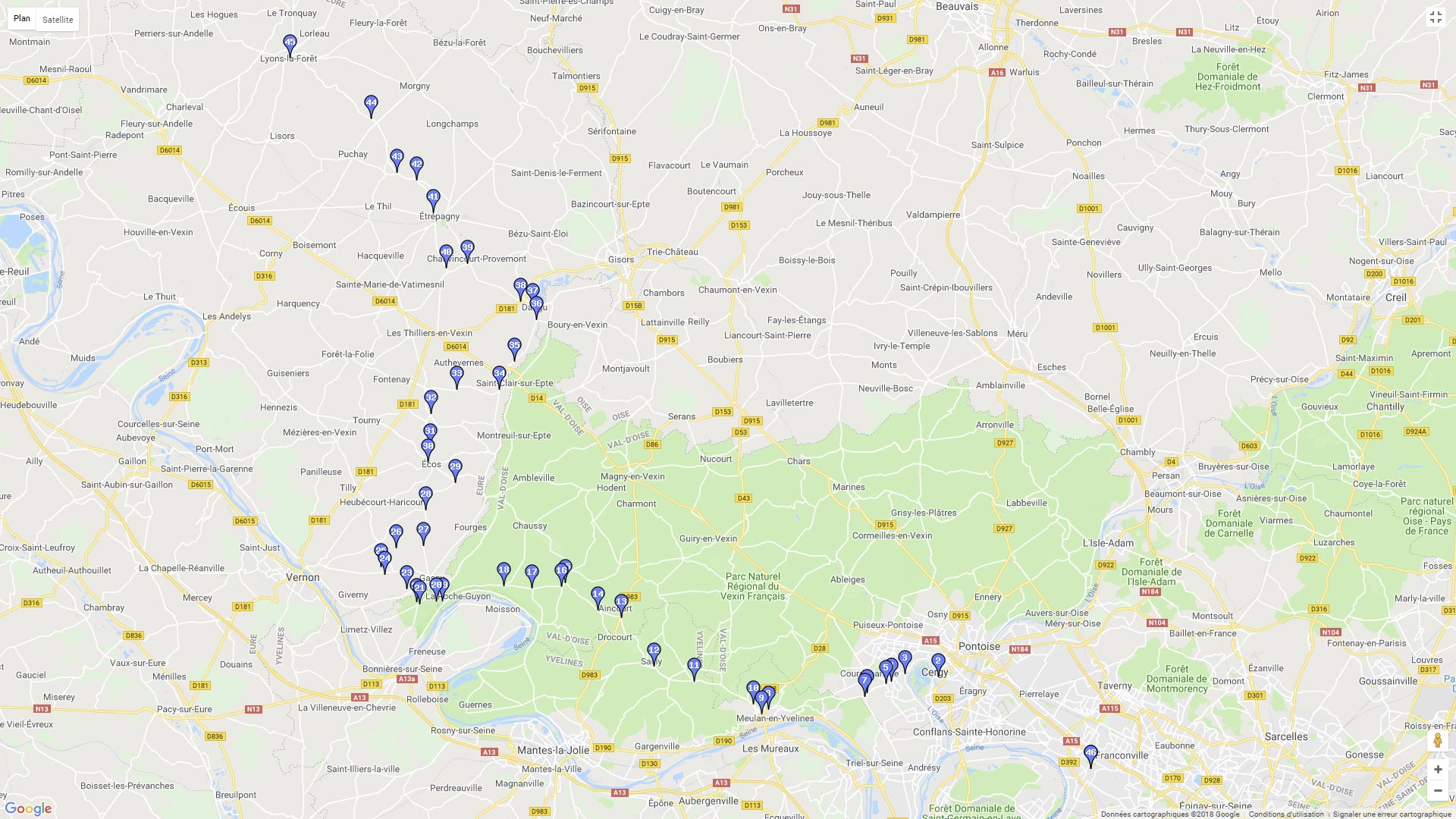 Pour zoomer sur la carte et avoir plus de détails, connectez-vous ! Carte roadbook Du Vexin à Lyons