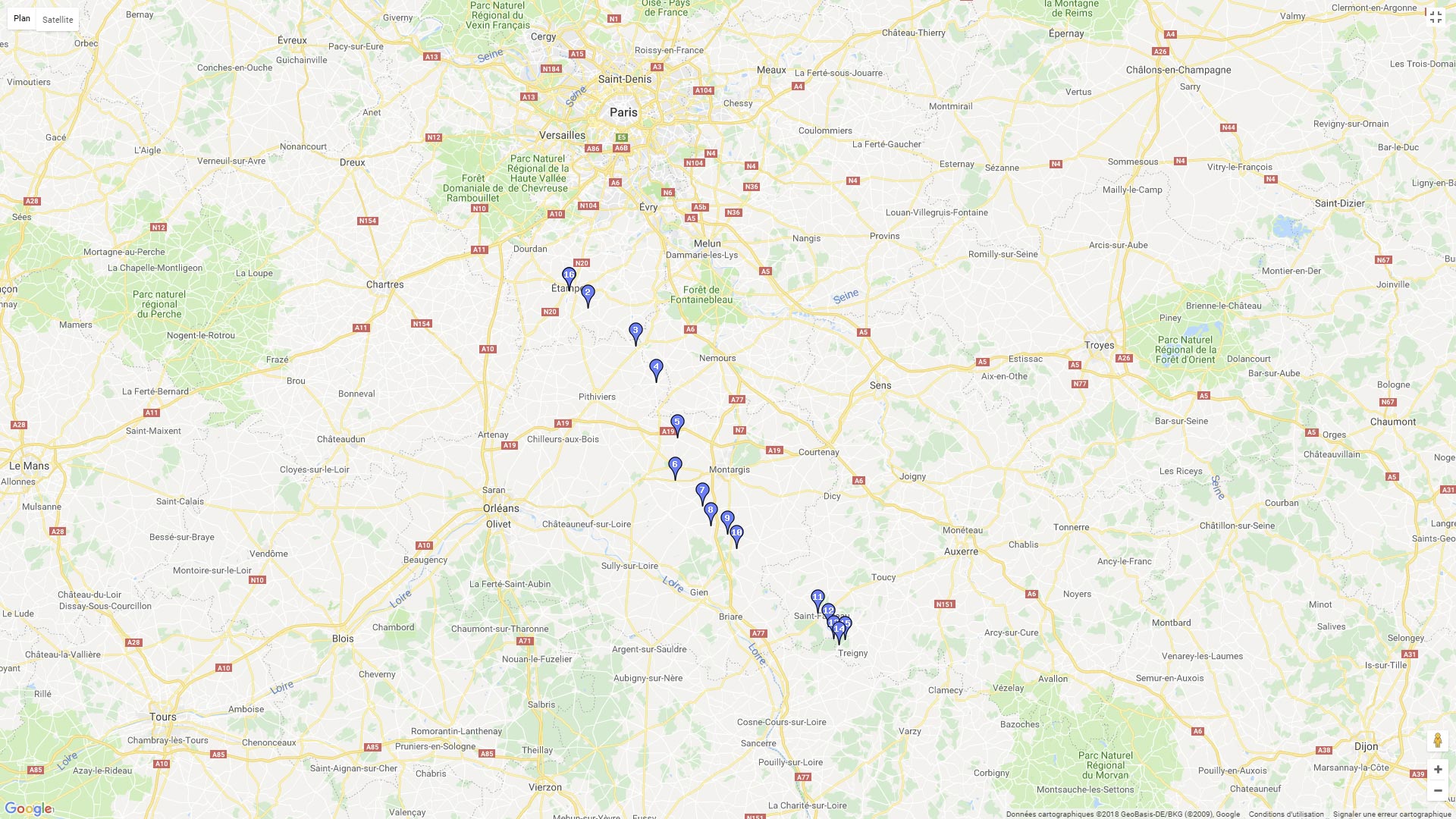 Pour zoomer sur la carte et avoir plus de détails, connectez-vous ! Carte roadbook Etampes Guédelon