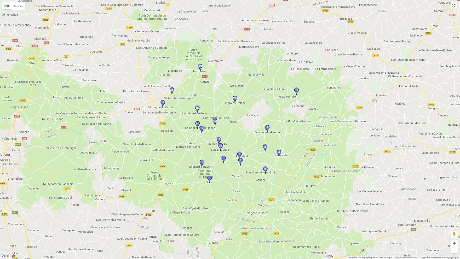 Pour zoomer sur la carte et avoir plus de détails, connectez-vous ! Carte roadbook Le Perche