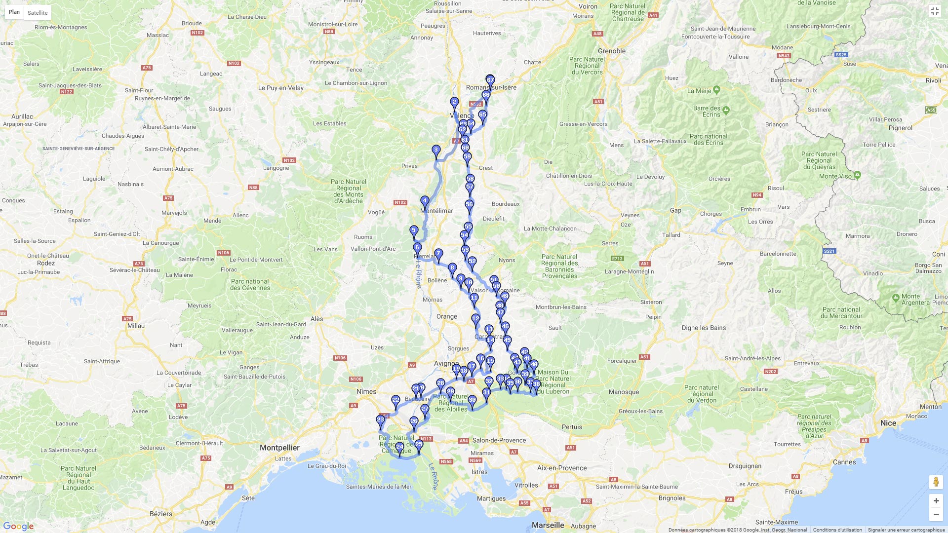 Pour zoomer sur la carte et avoir plus de détails, connectez-vous ! Carte roadbook Camargue Lubéron Apilles