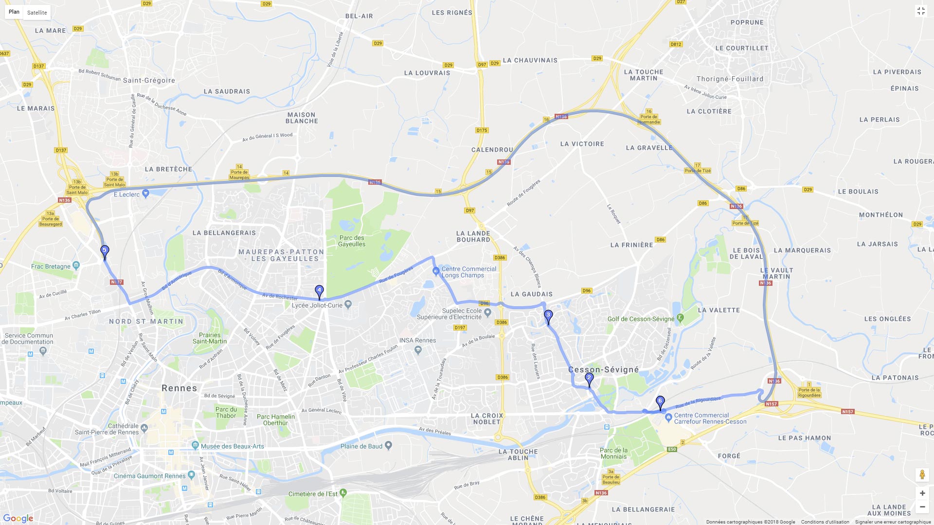 Pour zoomer sur la carte et avoir plus de détails, connectez-vous ! Carte roadbook Rennes