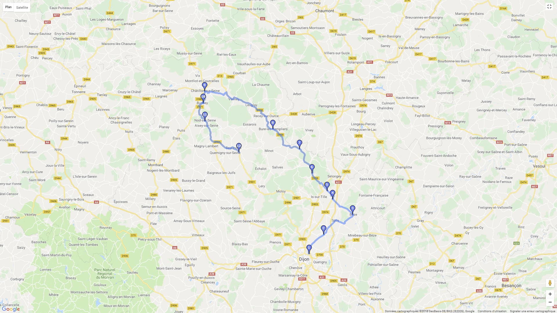 Pour zoomer sur la carte et avoir plus de détails, connectez-vous ! Carte roadbook Nord Cote d'Or
