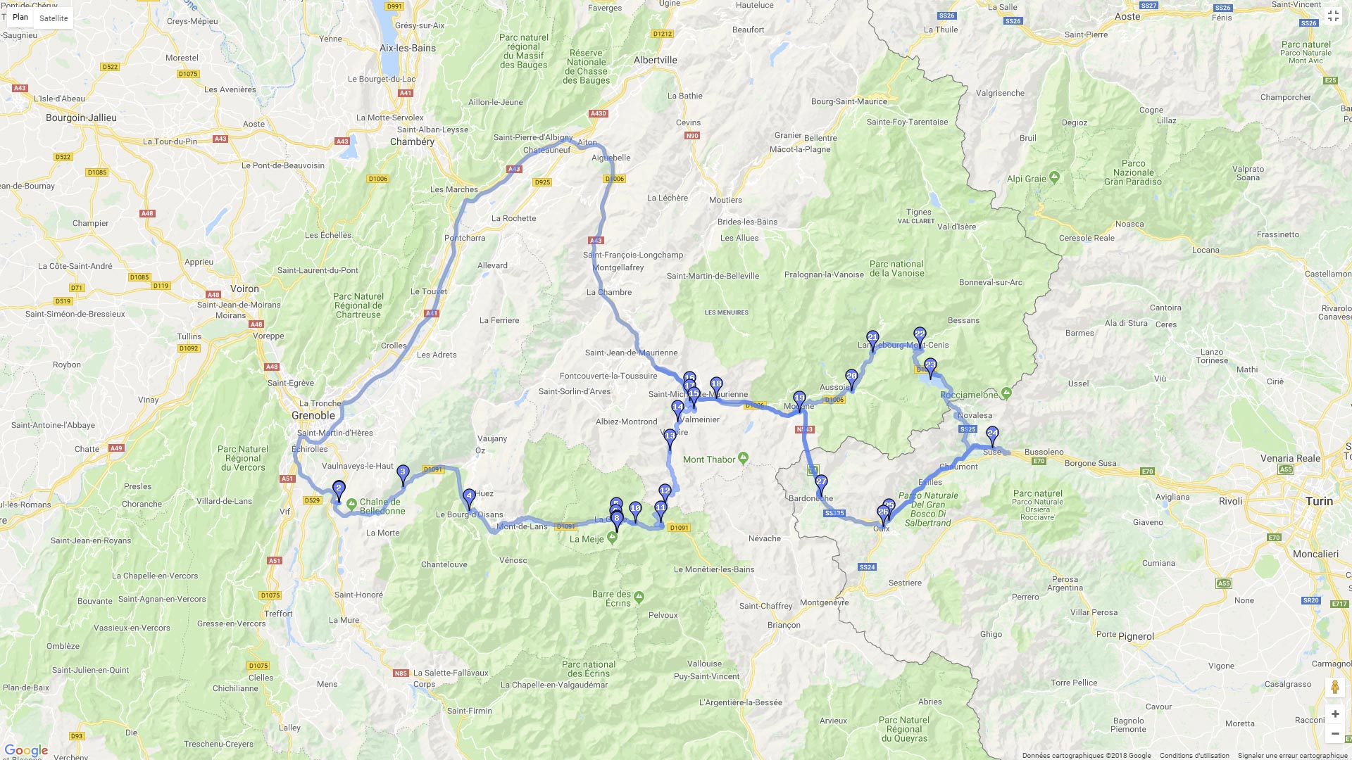 Pour zoomer sur la carte et avoir plus de détails, connectez-vous ! Carte roadbook La Transalpine