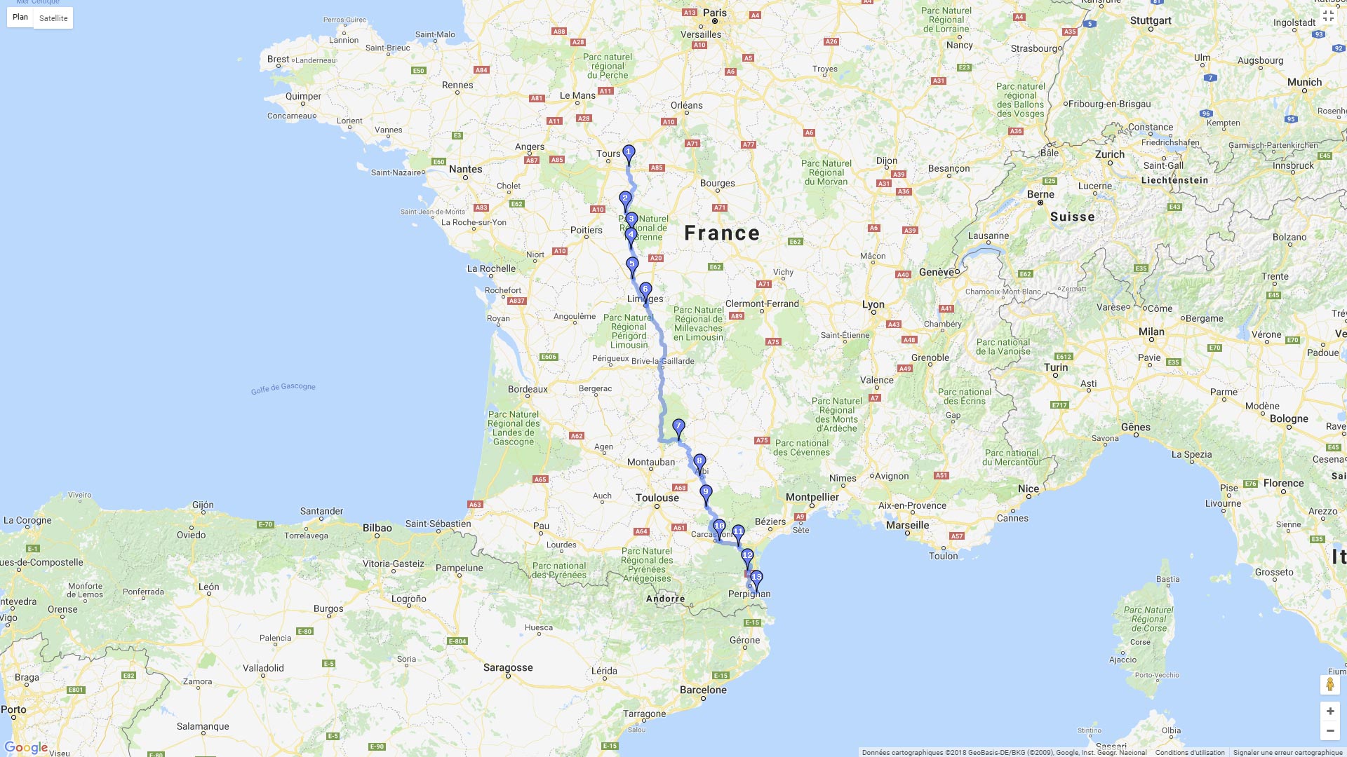 Pour zoomer sur la carte et avoir plus de détails, connectez-vous ! Carte roadbook De Tour à Perpignan