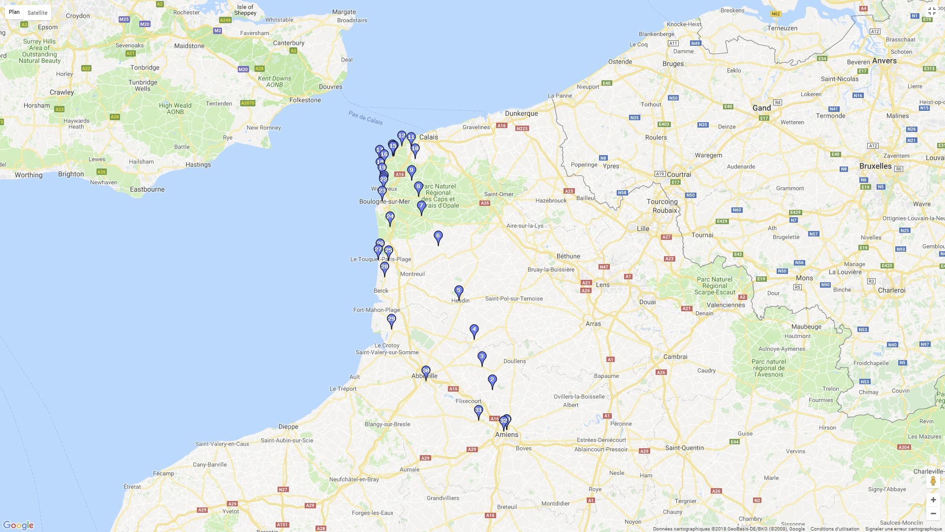 Pour zoomer sur la carte et avoir plus de détails, connectez-vous ! Carte roadbook Amiens les caps Blanc et Gris nez
