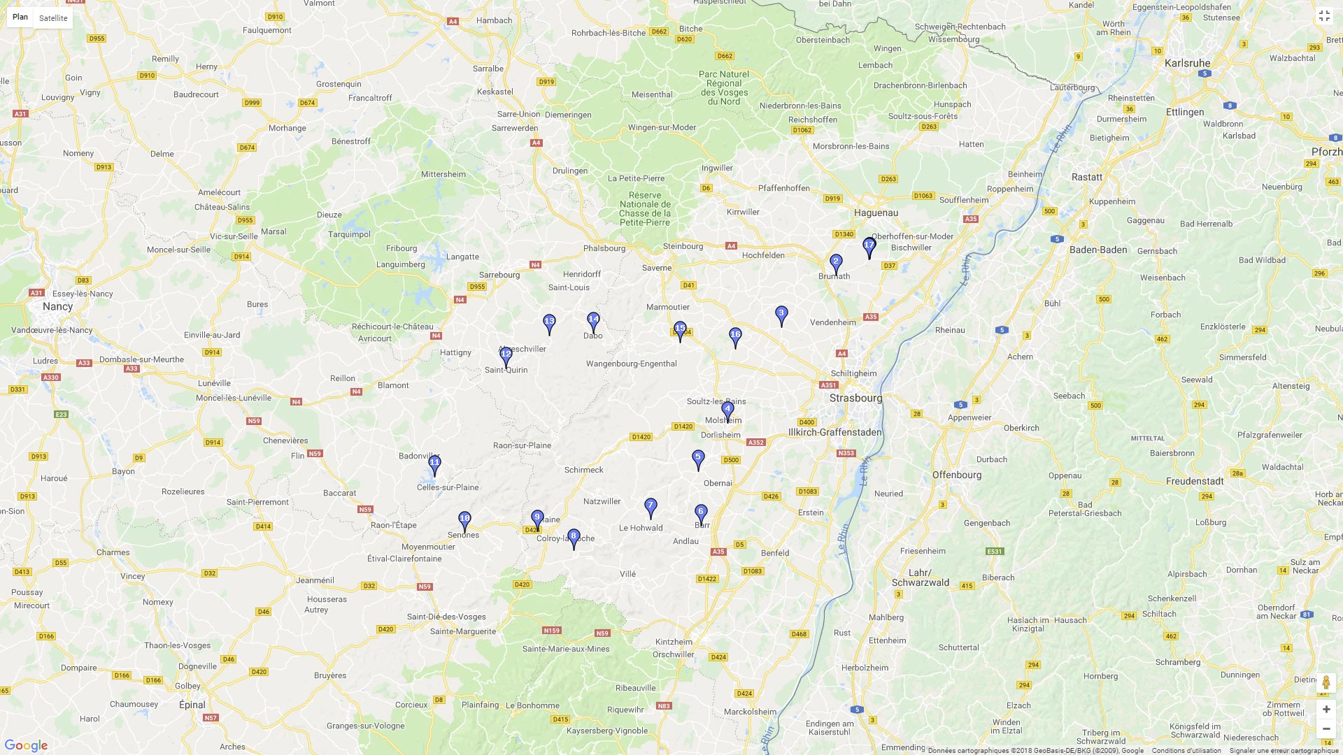 Pour zoomer sur la carte et avoir plus de détails, connectez-vous ! Carte roadbook A l'ouest de Strasbourg