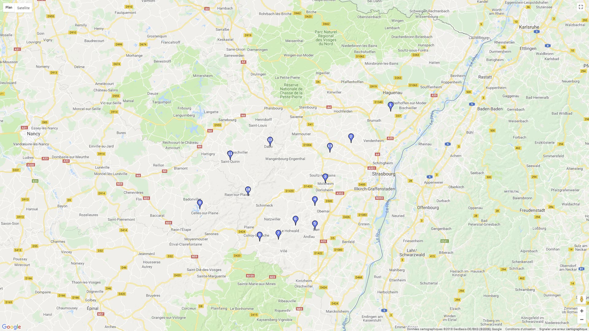 Pour zoomer sur la carte et avoir plus de détails, connectez-vous ! Carte roadbook A l'ouest de Strasbourg