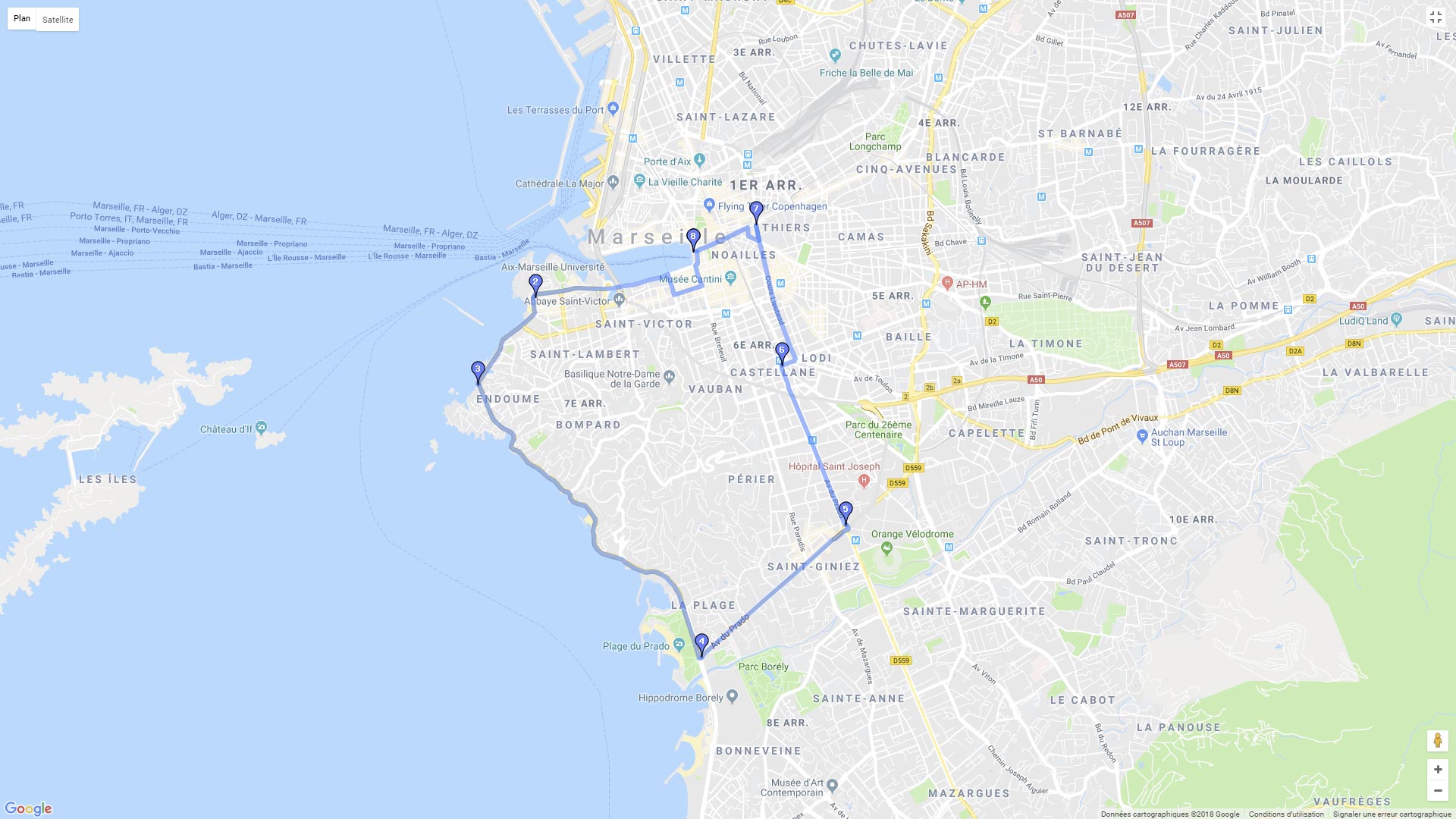 Pour zoomer sur la carte et avoir plus de détails, connectez-vous ! Carte roadbook Marseille en ville