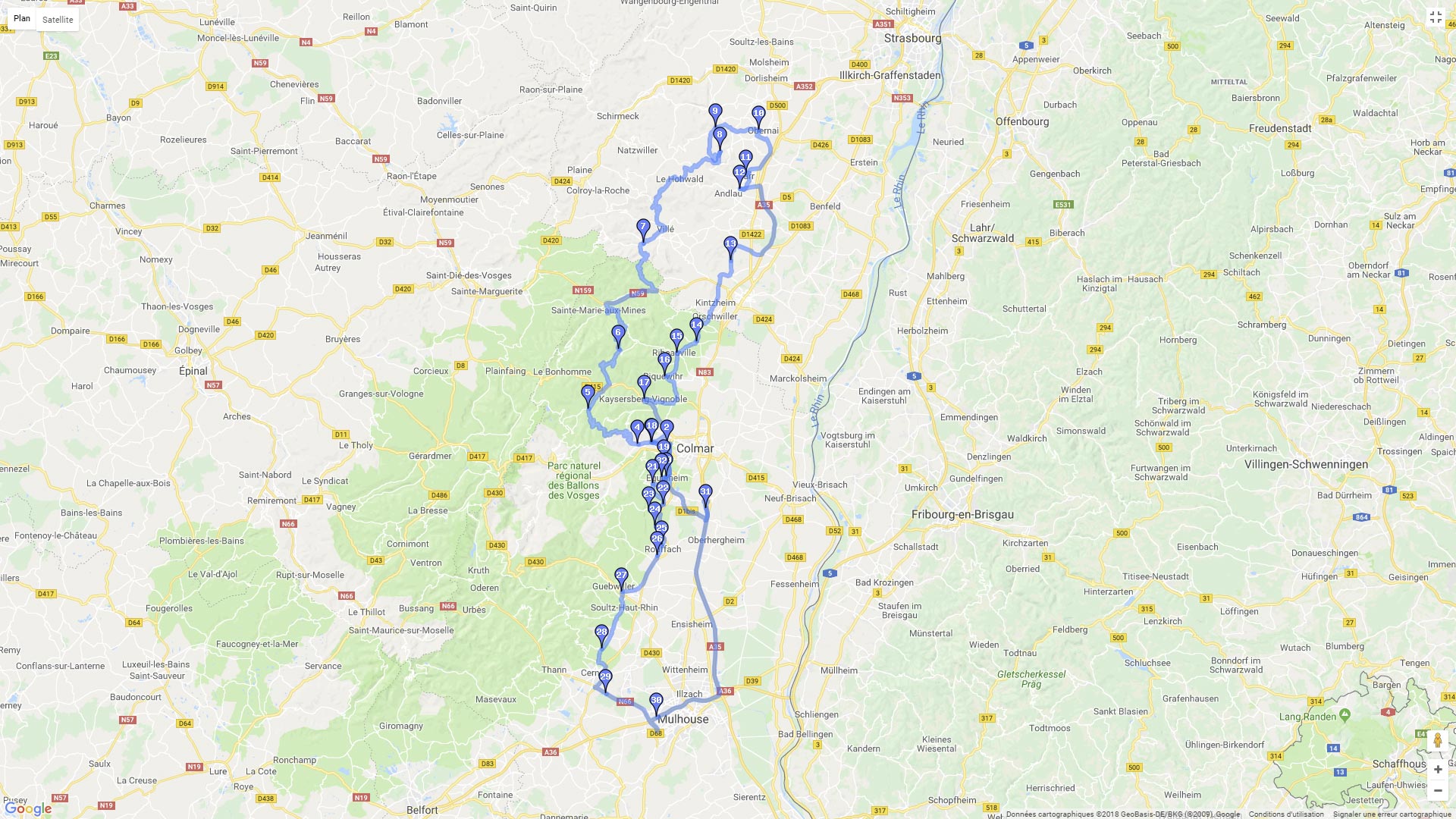 Pour zoomer sur la carte et avoir plus de détails, connectez-vous ! Carte roadbook Le Mont Ste-Odile / La route du vin