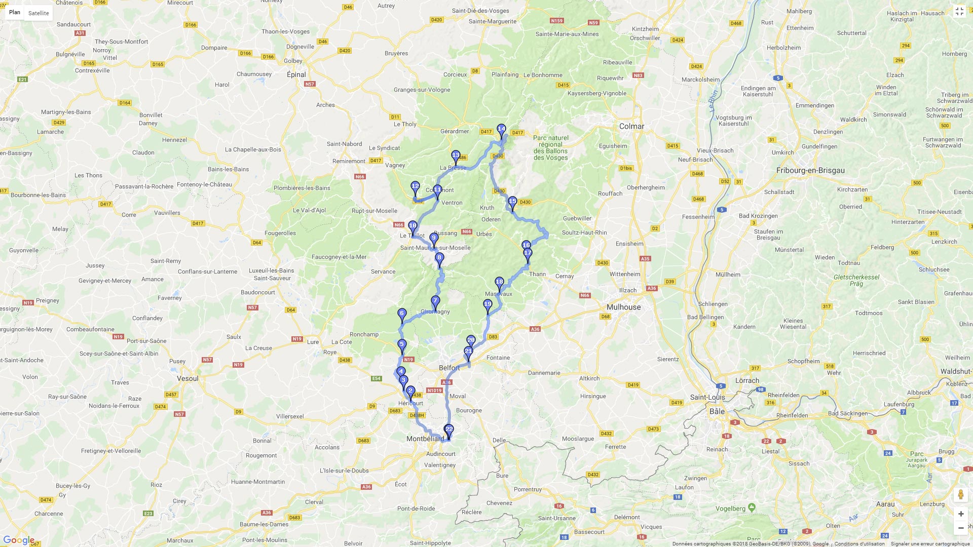 Pour zoomer sur la carte et avoir plus de détails, connectez-vous ! Carte roadbook Massif du Ventron et Ballons Comtois