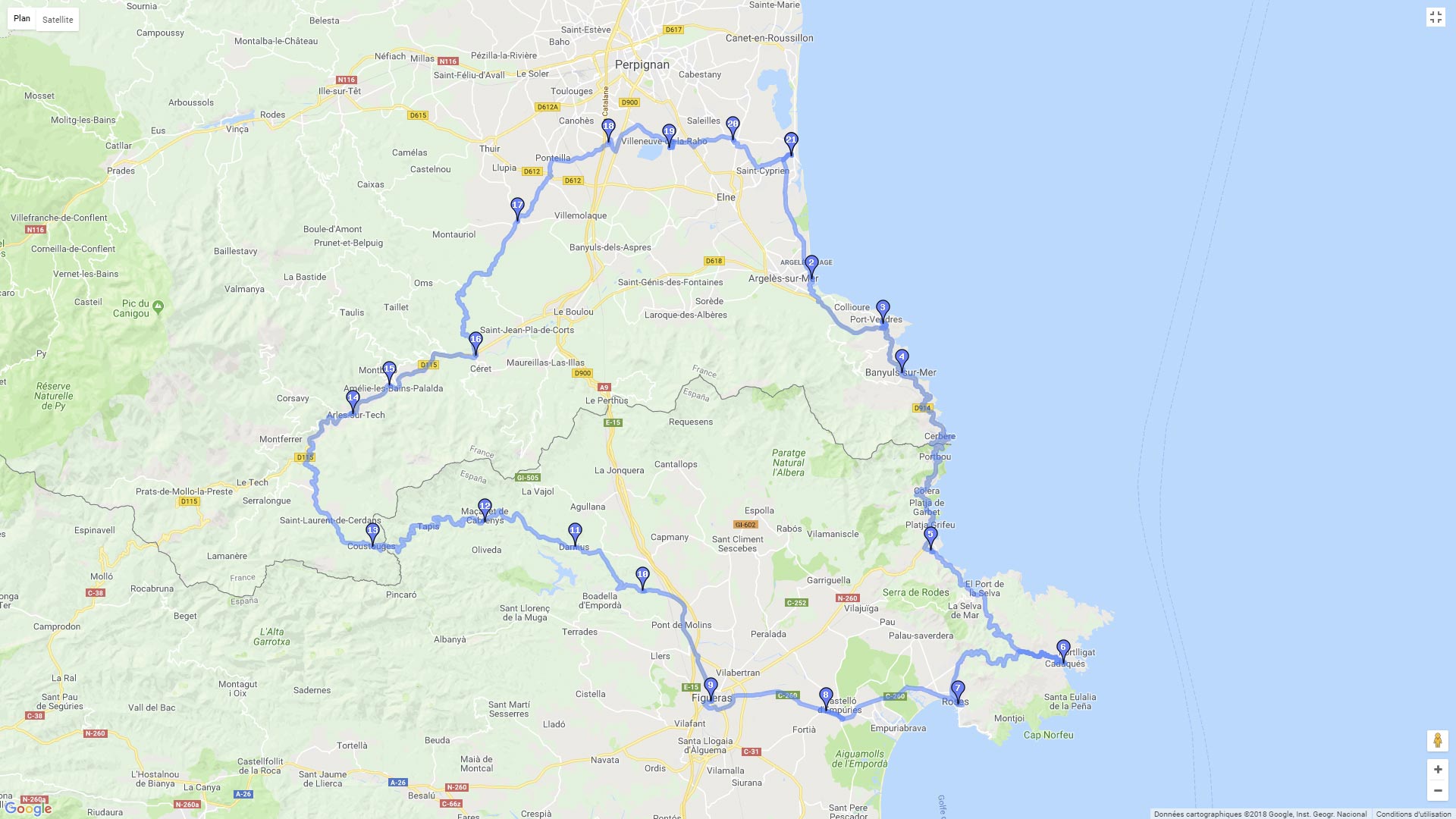 Pour zoomer sur la carte et avoir plus de détails, connectez-vous ! Carte roadbook Les Albères