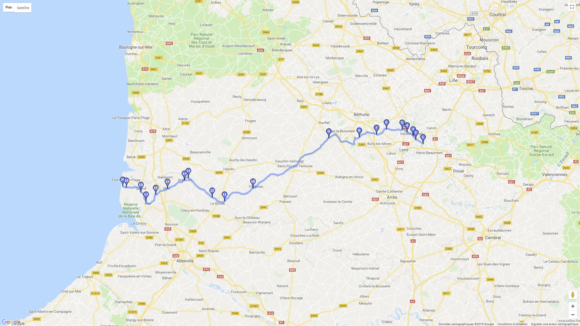 Pour zoomer sur la carte et avoir plus de détails, connectez-vous ! Carte roadbook Lens Quend-Plage