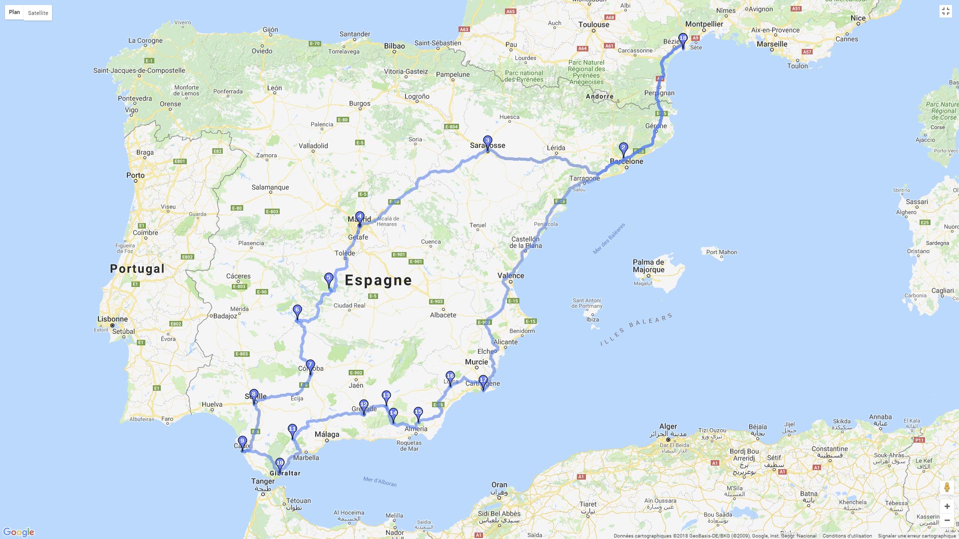 Pour zoomer sur la carte et avoir plus de détails, connectez-vous ! Carte roadbook Espagne