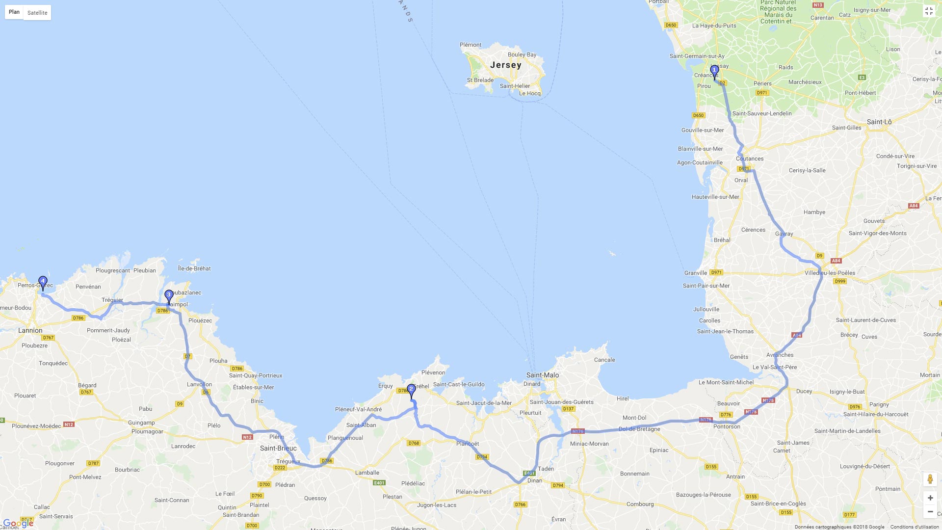 Pour zoomer sur la carte et avoir plus de détails, connectez-vous ! Carte roadbook Créances Peros Guirec