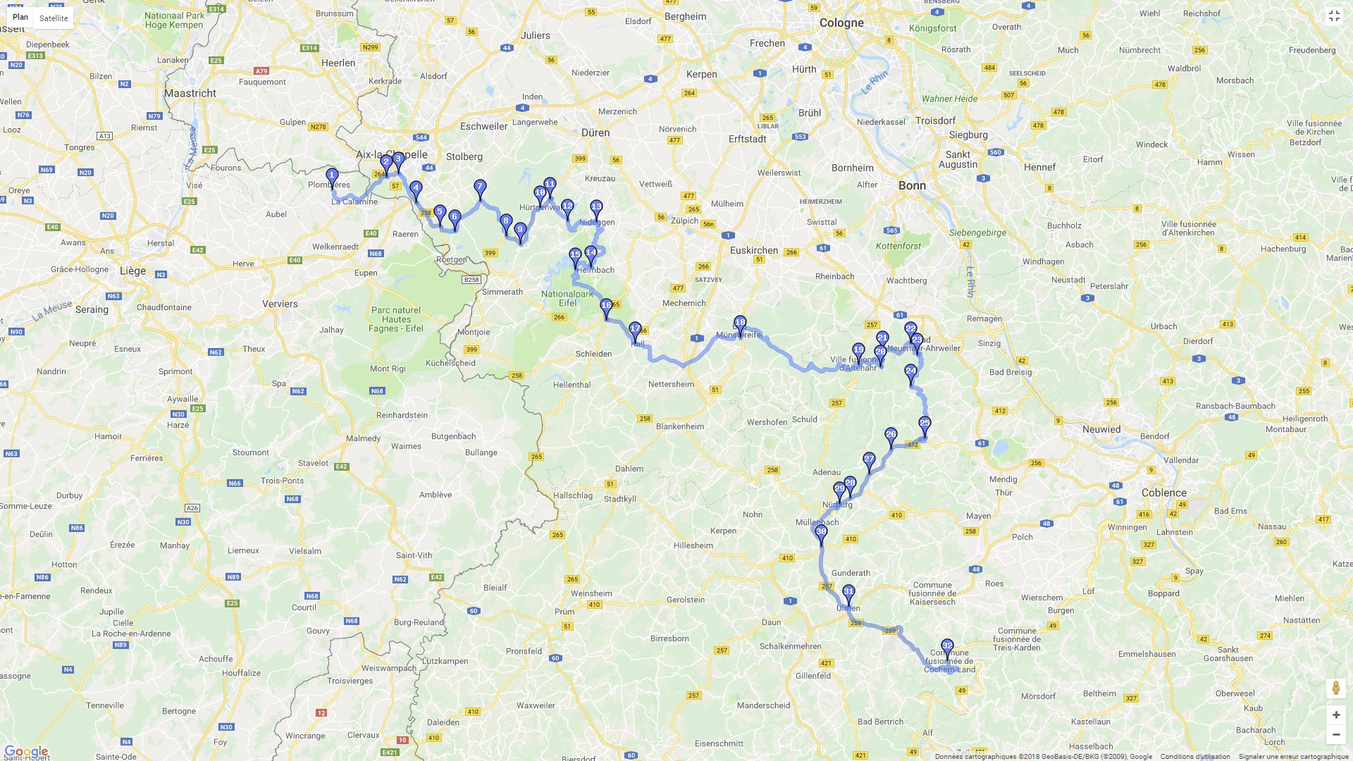 Pour zoomer sur la carte et avoir plus de détails, connectez-vous ! Carte roadbook Massif de l'Eifel
