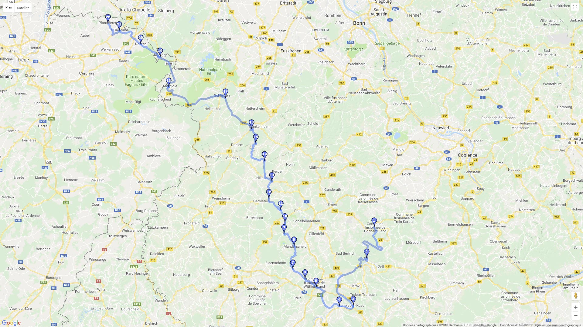 Pour zoomer sur la carte et avoir plus de détails, connectez-vous ! Carte roadbook Massif de l'Eifel