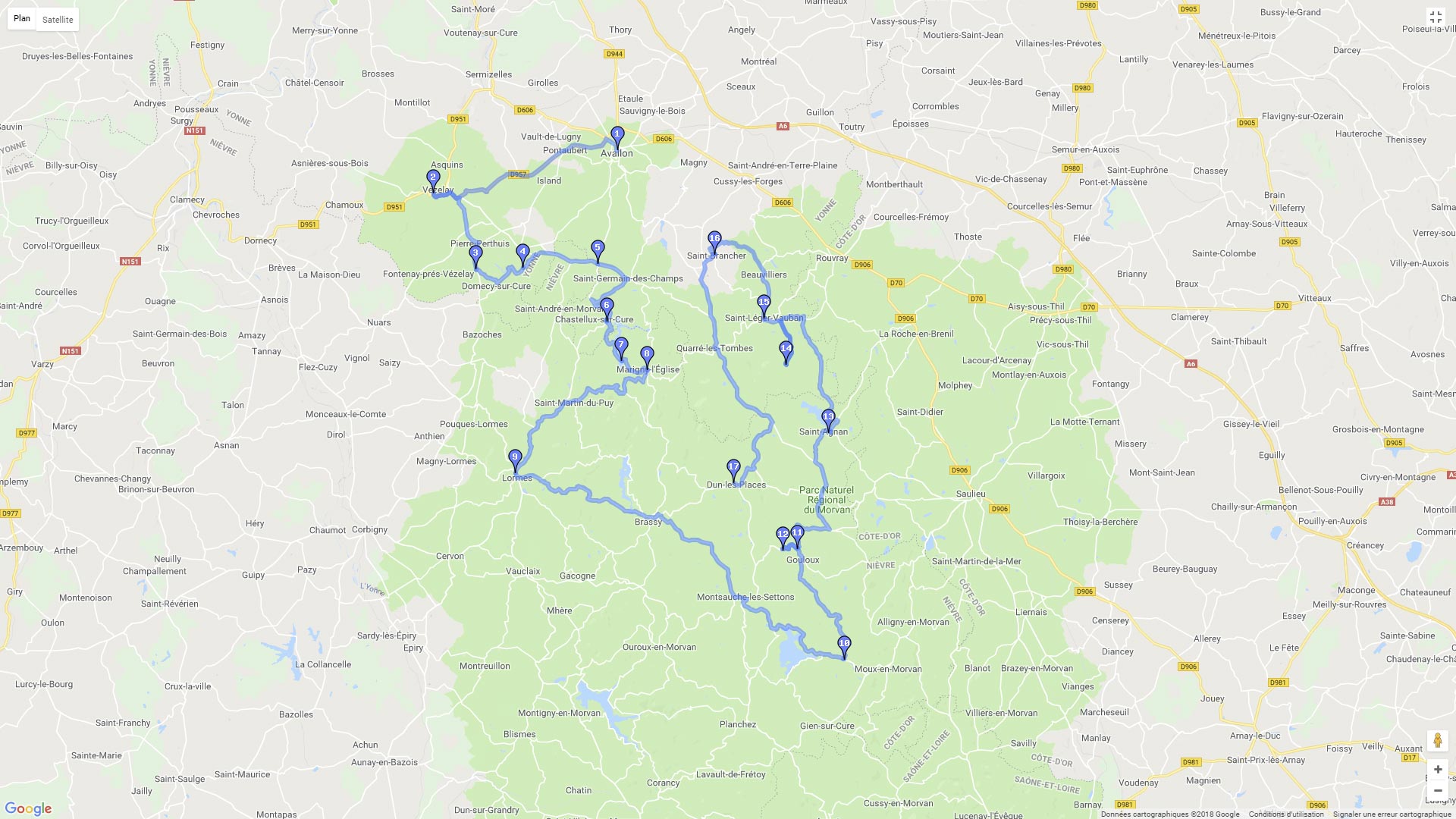 Pour zoomer sur la carte et avoir plus de détails, connectez-vous ! Carte roadbook Les Hauts du Morvan