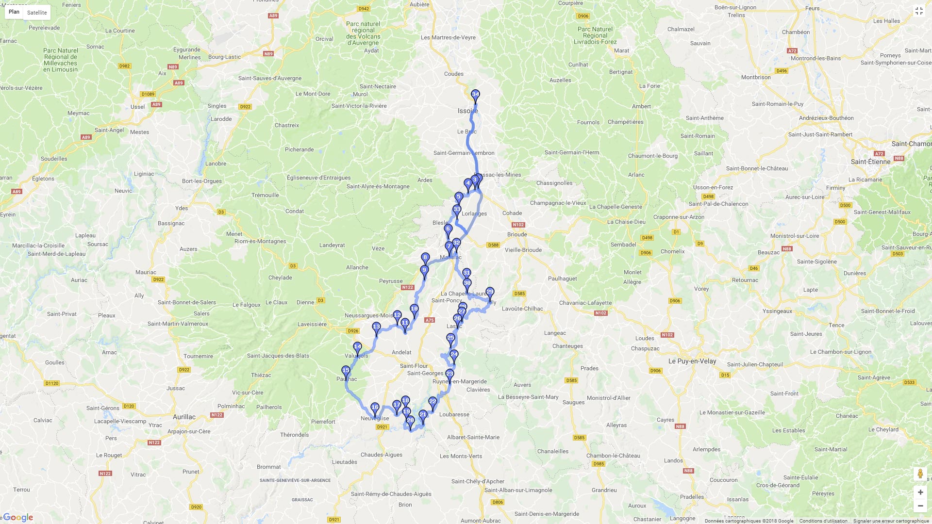 Pour zoomer sur la carte et avoir plus de détails, connectez-vous ! Carte roadbook La route verte du Cantalou