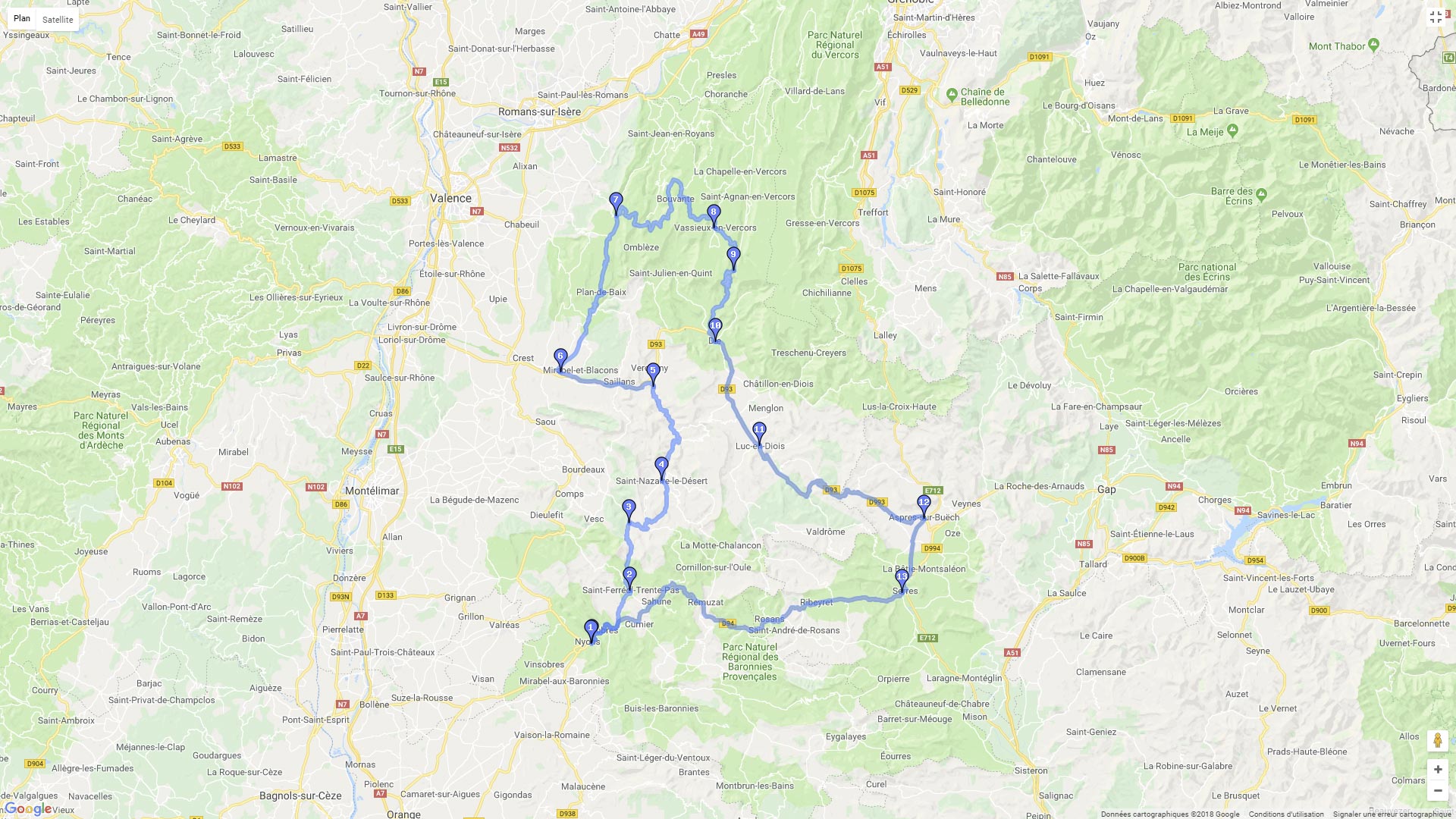 Pour zoomer sur la carte et avoir plus de détails, connectez-vous ! Carte roadbook Vercors et Diois