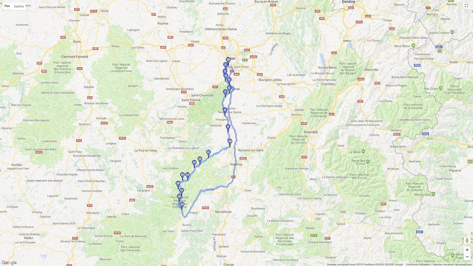 Pour zoomer sur la carte et avoir plus de détails, connectez-vous ! Carte roadbook Rhone-Ardèche