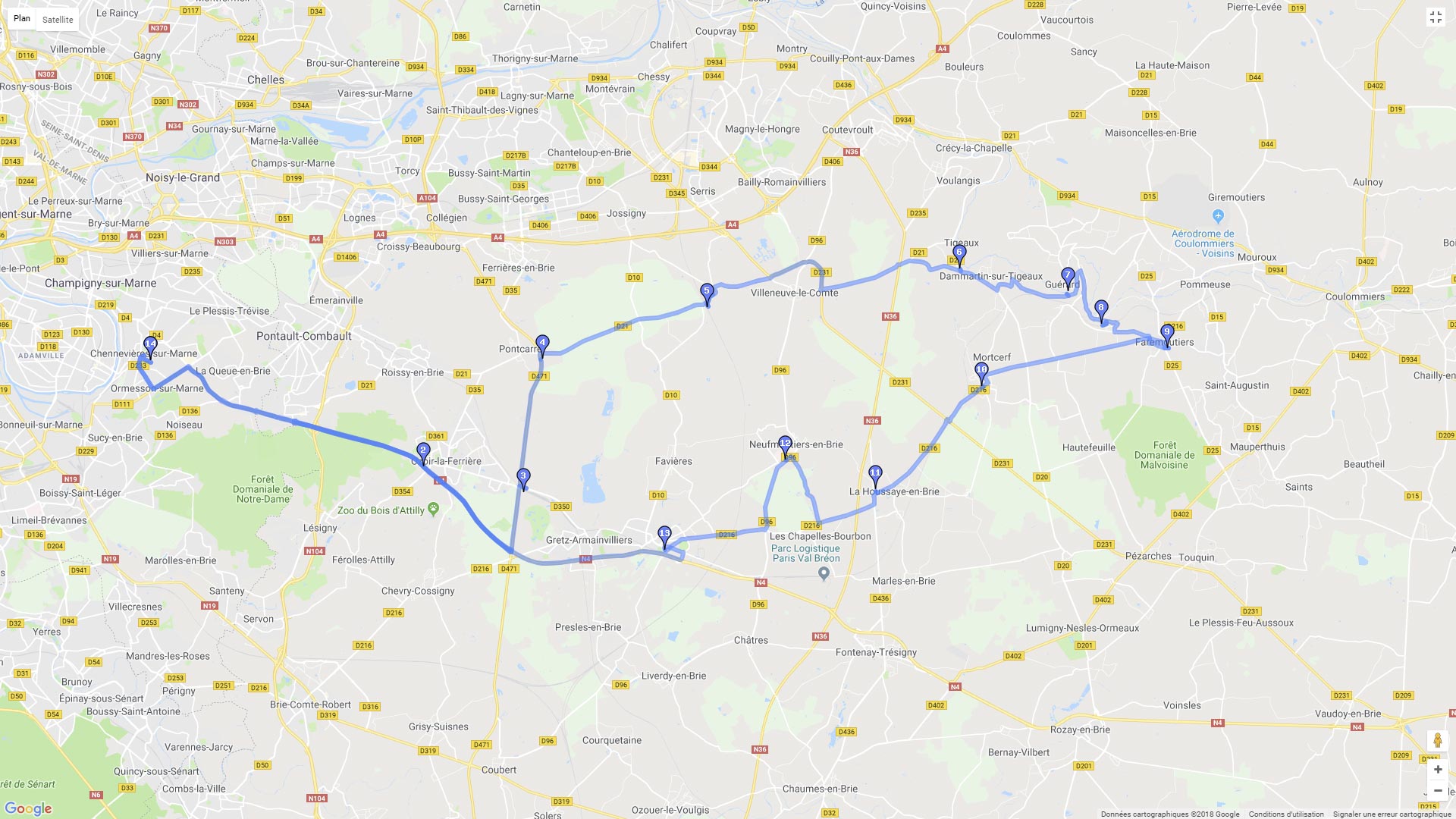 Pour zoomer sur la carte et avoir plus de détails, connectez-vous ! Carte roadbook Grand morin