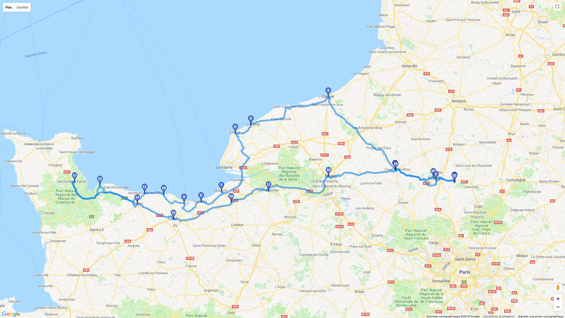 Pour zoomer sur la carte et avoir plus de détails, connectez-vous ! Carte roadbook Les plages du débarquement