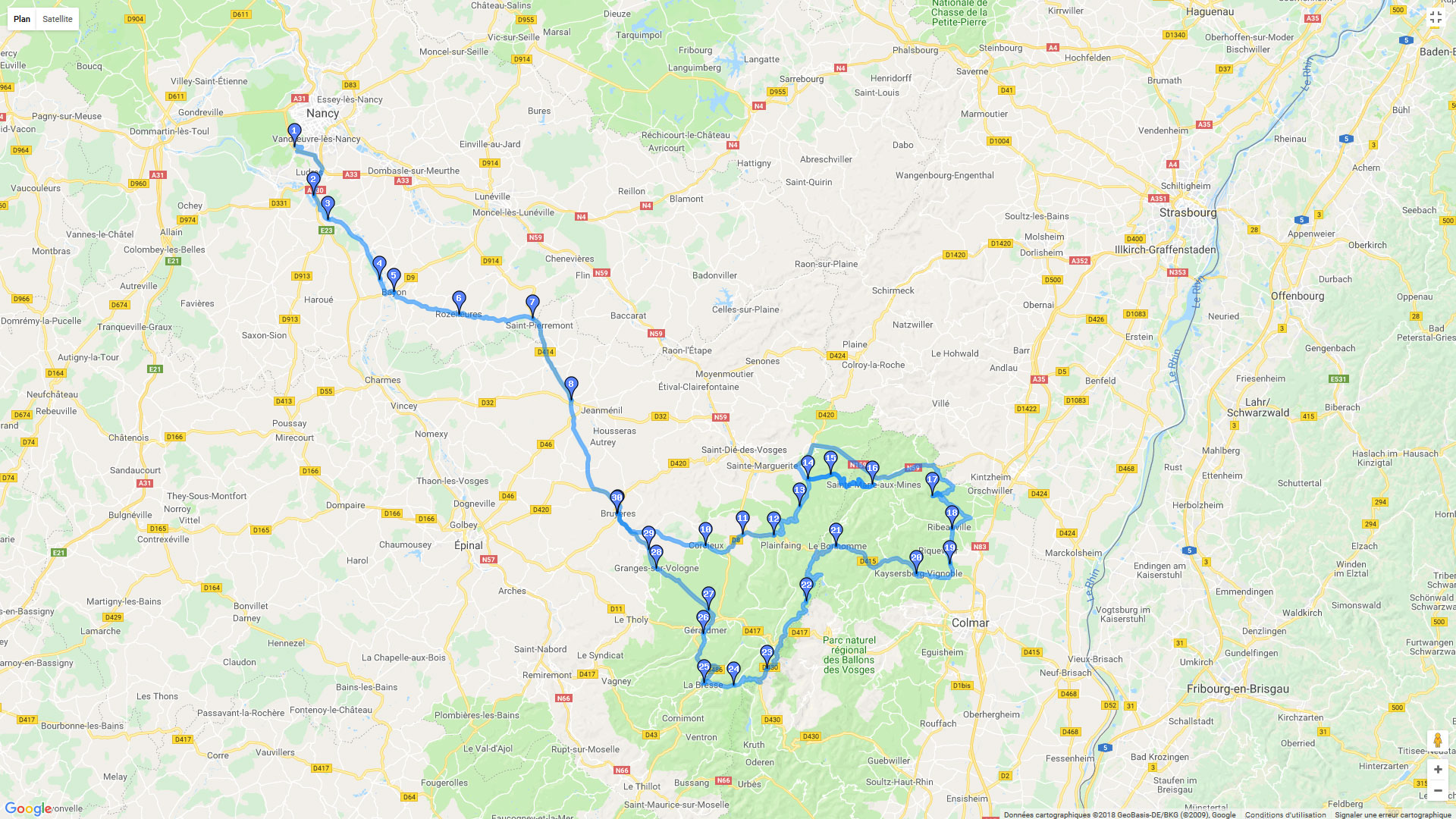 Pour zoomer sur la carte et avoir plus de détails, connectez-vous ! Carte roadbook Vosges