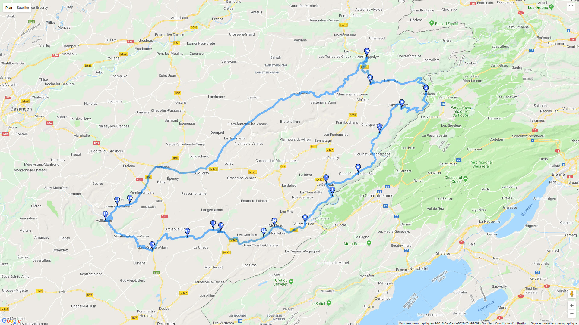 Pour zoomer sur la carte et avoir plus de détails, connectez-vous ! Carte roadbook Vallée de la Loue
