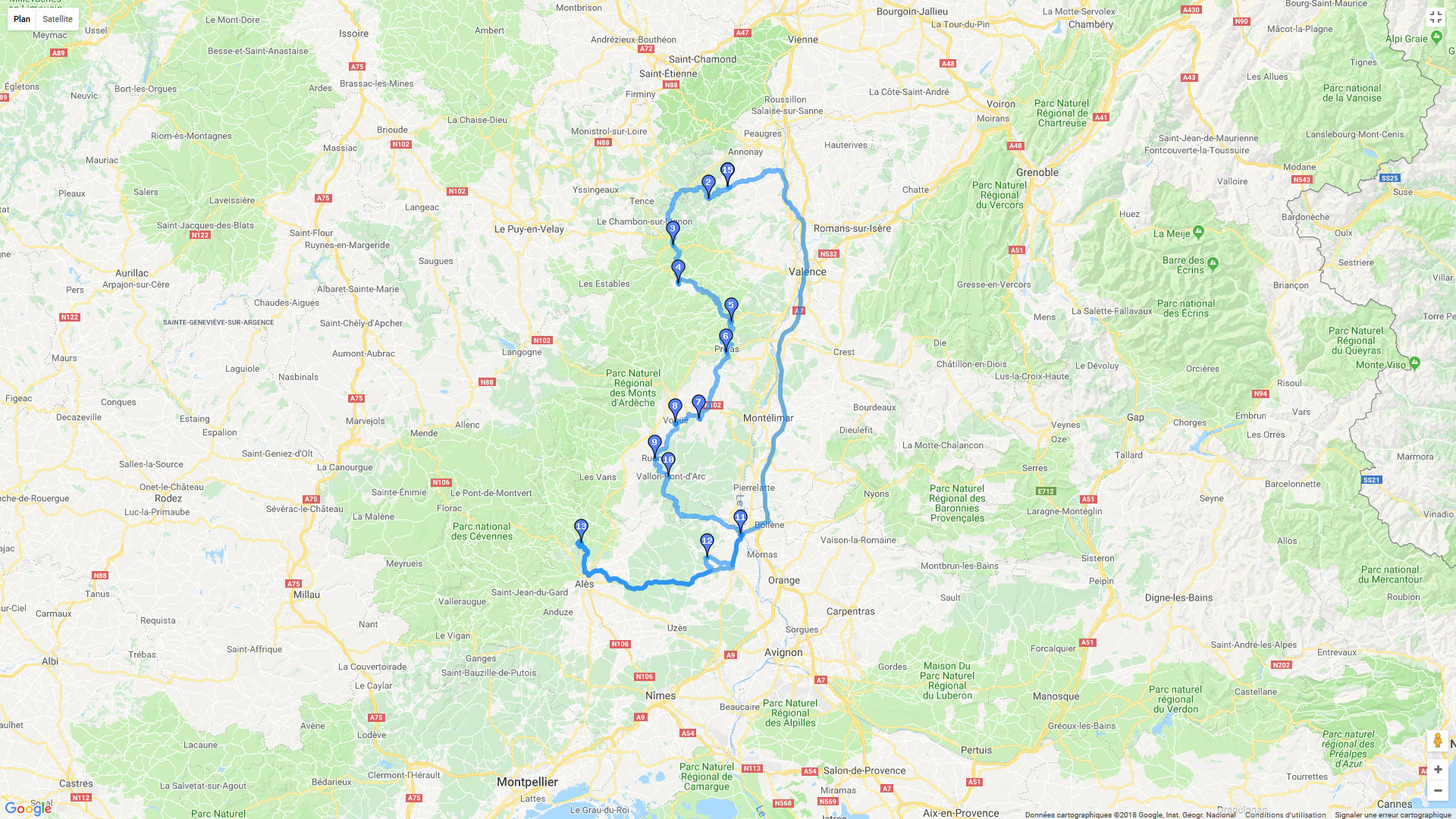 Pour zoomer sur la carte et avoir plus de détails, connectez-vous ! Carte roadbook Monts d'Ardèche