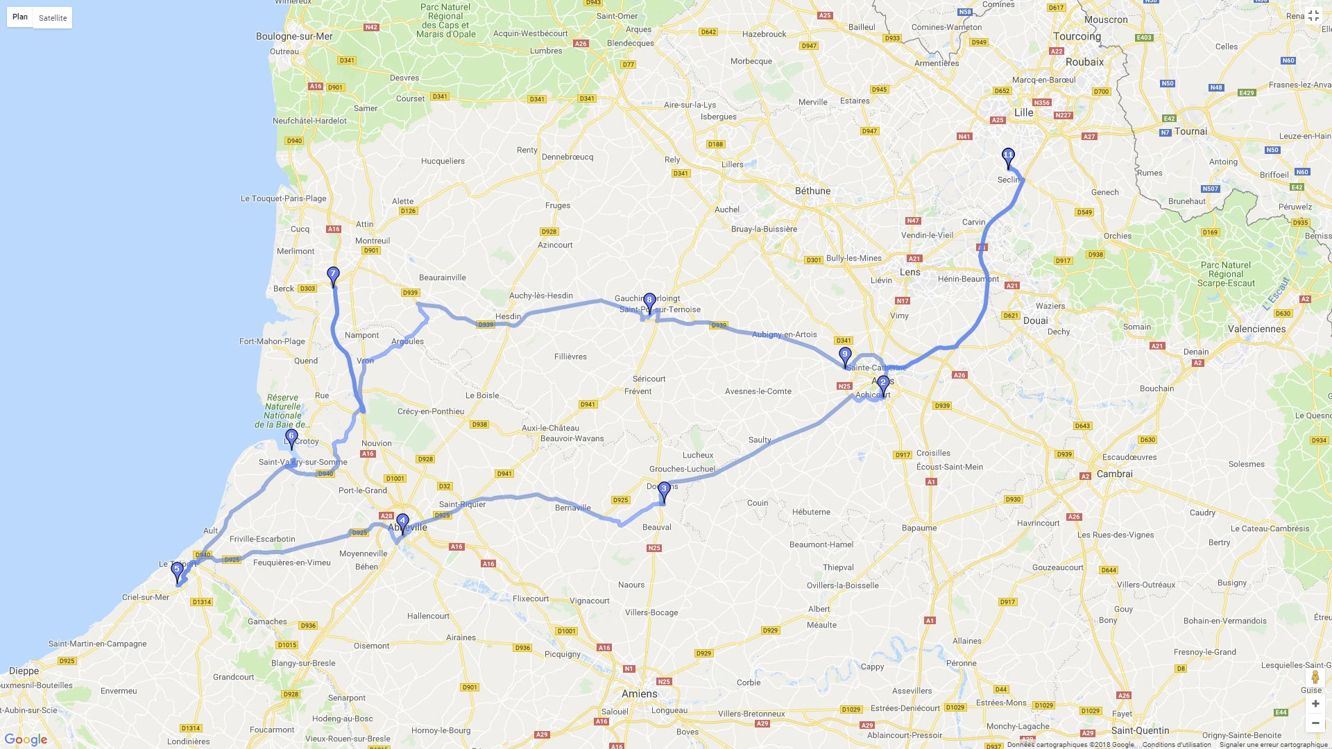 Pour zoomer sur la carte et avoir plus de détails, connectez-vous ! Carte roadbook Baie de Somme