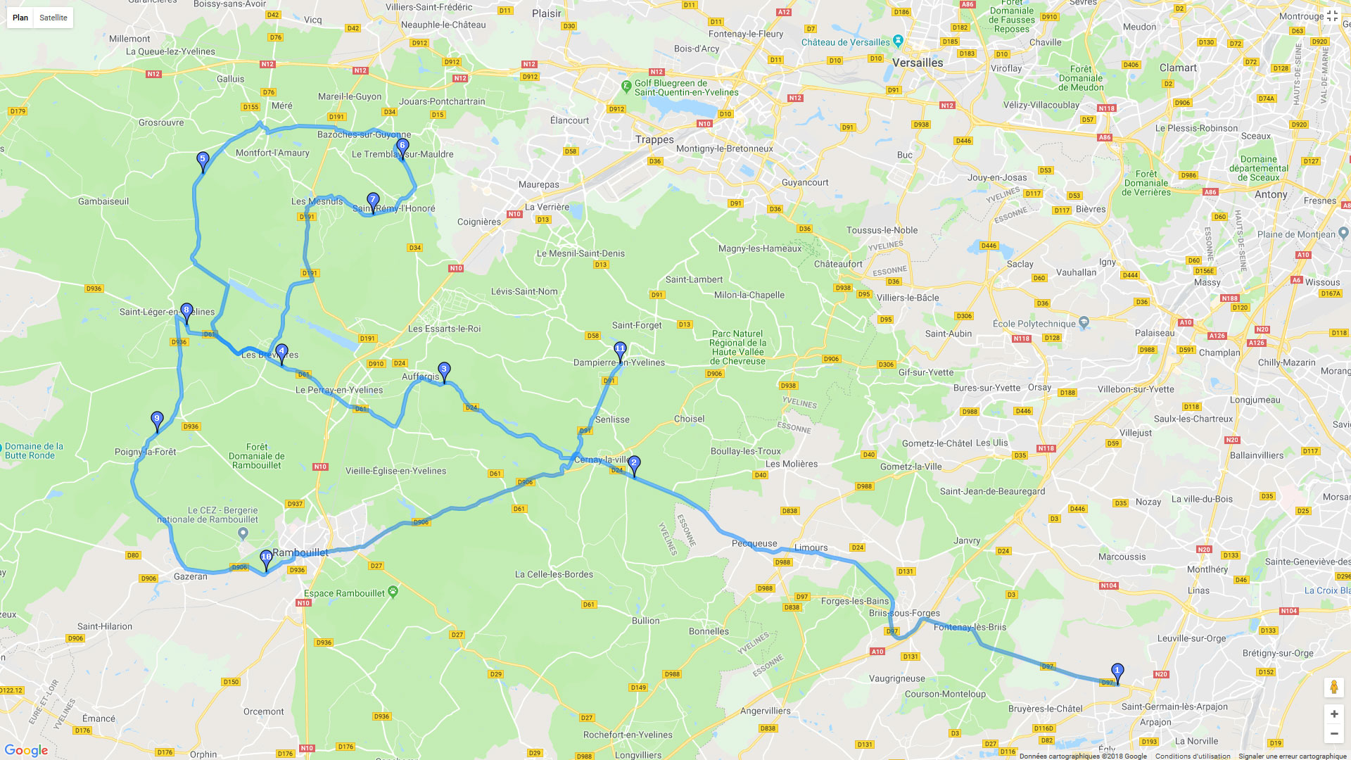 Pour zoomer sur la carte et avoir plus de détails, connectez-vous ! Carte roadbook Vallée de Chevreuse