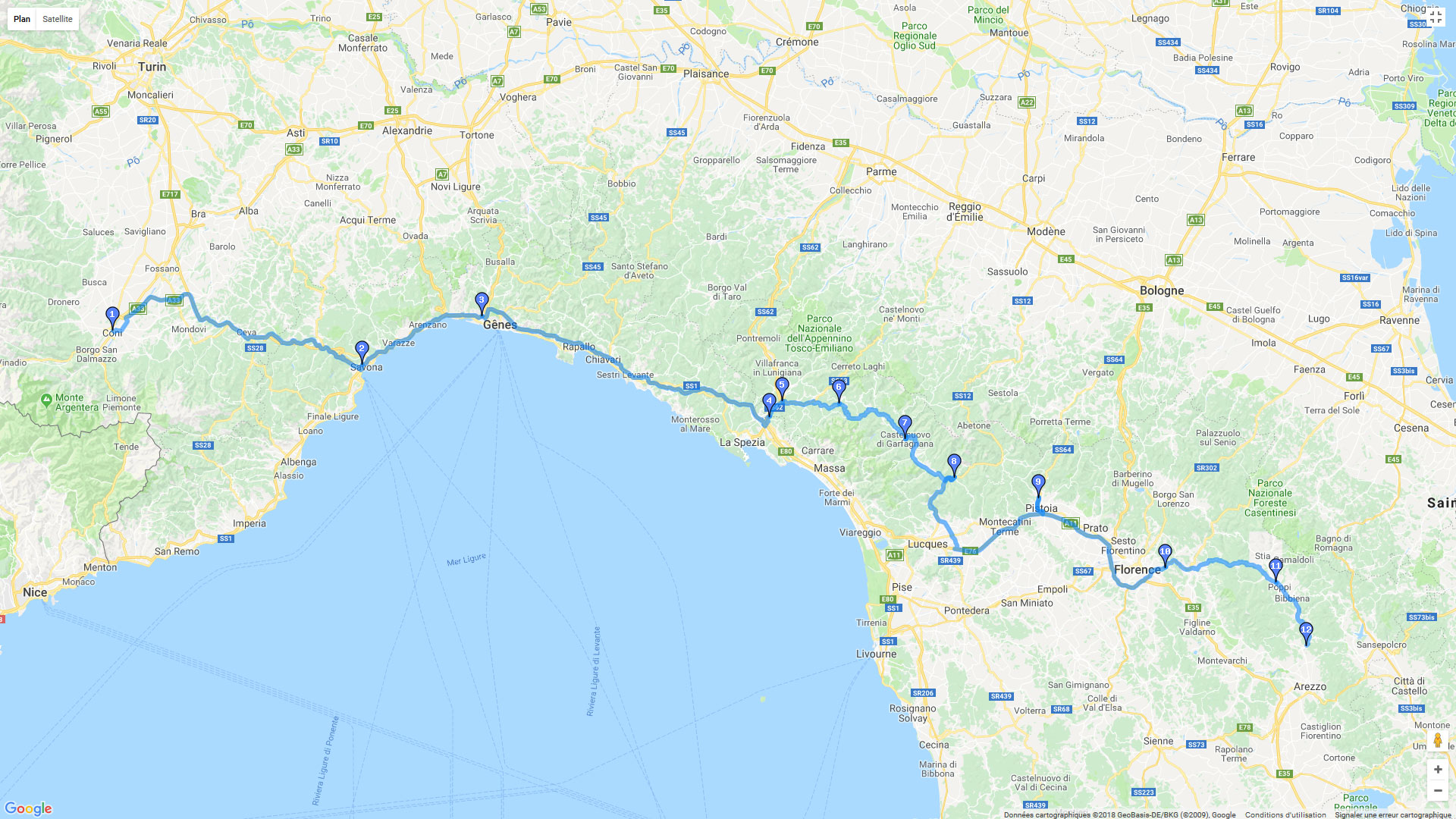 Pour zoomer sur la carte et avoir plus de détails, connectez-vous ! Carte roadbook Italie : Cuneo / Capolona