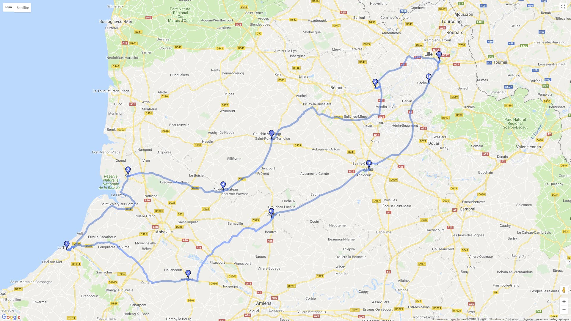 Pour zoomer sur la carte et avoir plus de détails, connectez-vous ! Carte roadbook Balade en baie de Somme