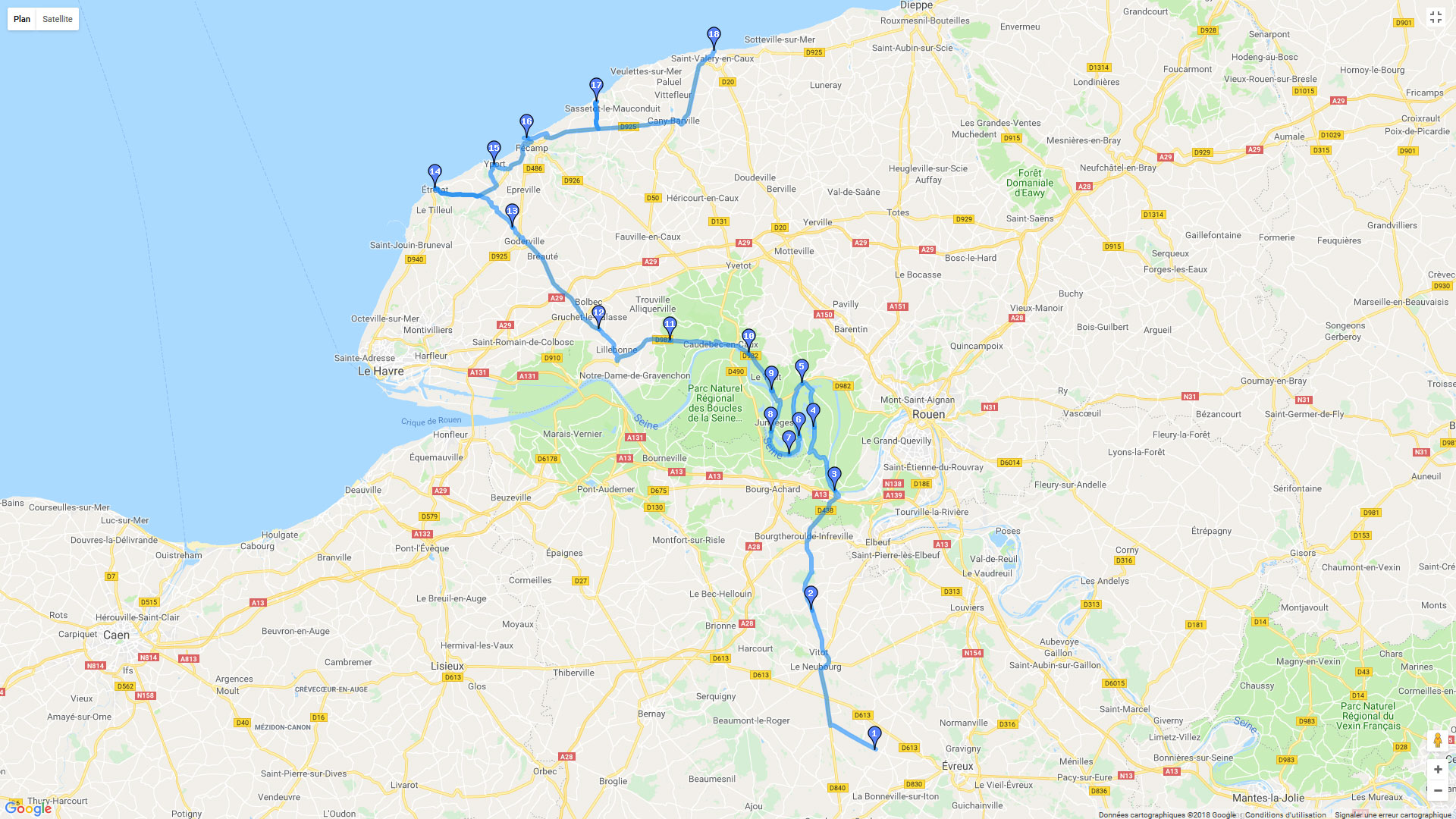 Pour zoomer sur la carte et avoir plus de détails, connectez-vous ! Carte roadbook De la Seine à la côte Normande