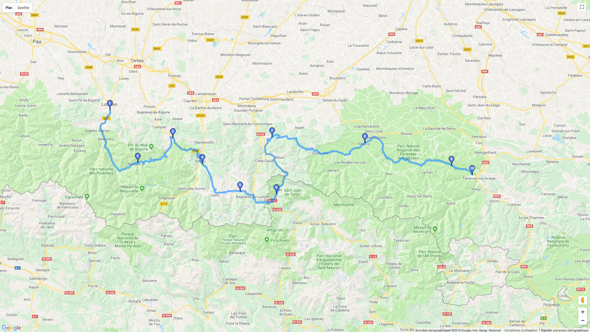 Pour zoomer sur la carte et avoir plus de détails, connectez-vous ! Carte roadbook A travers les Pyrénées