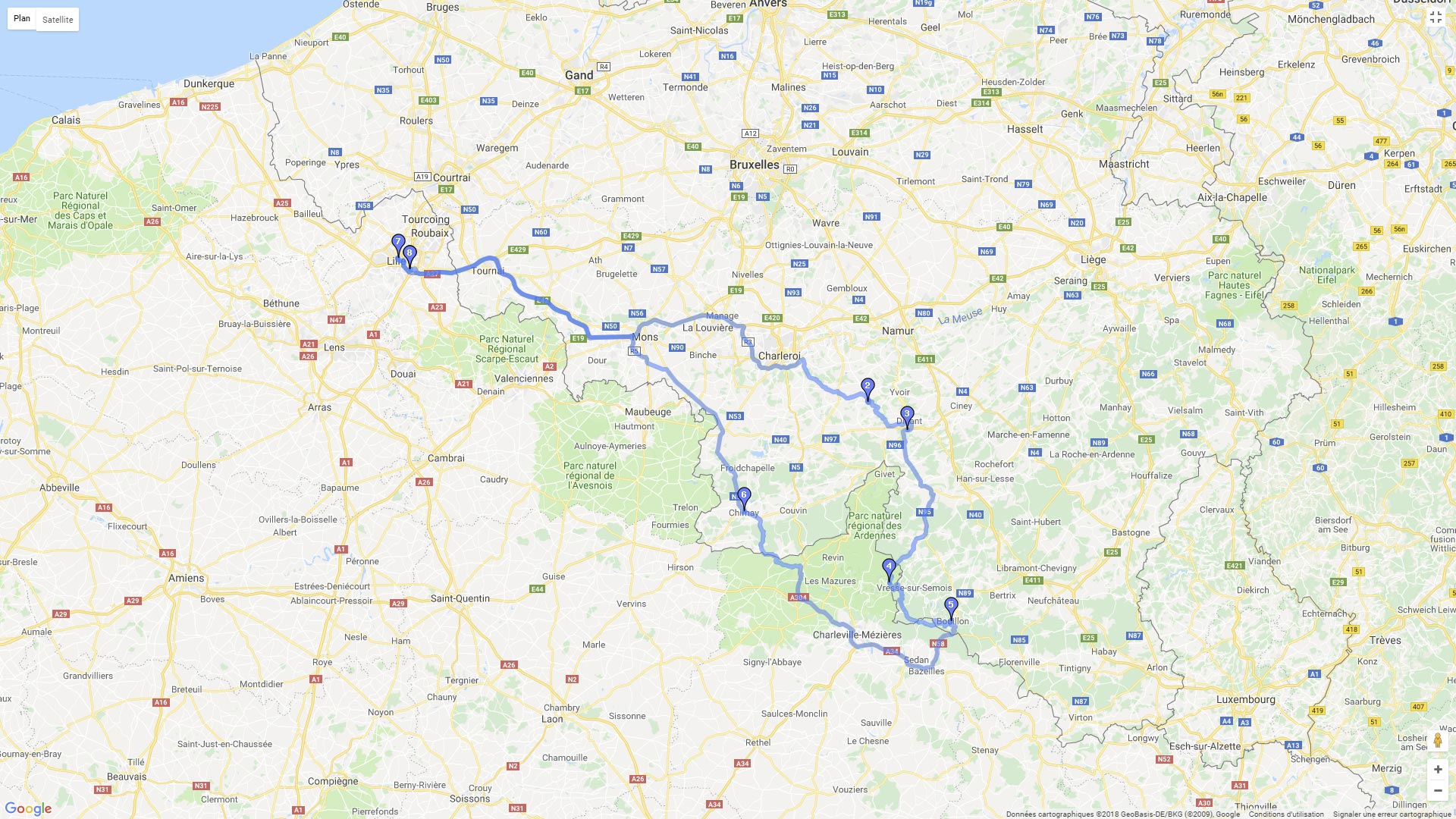 Pour zoomer sur la carte et avoir plus de détails, connectez-vous ! Carte roadbook Ardennes belges